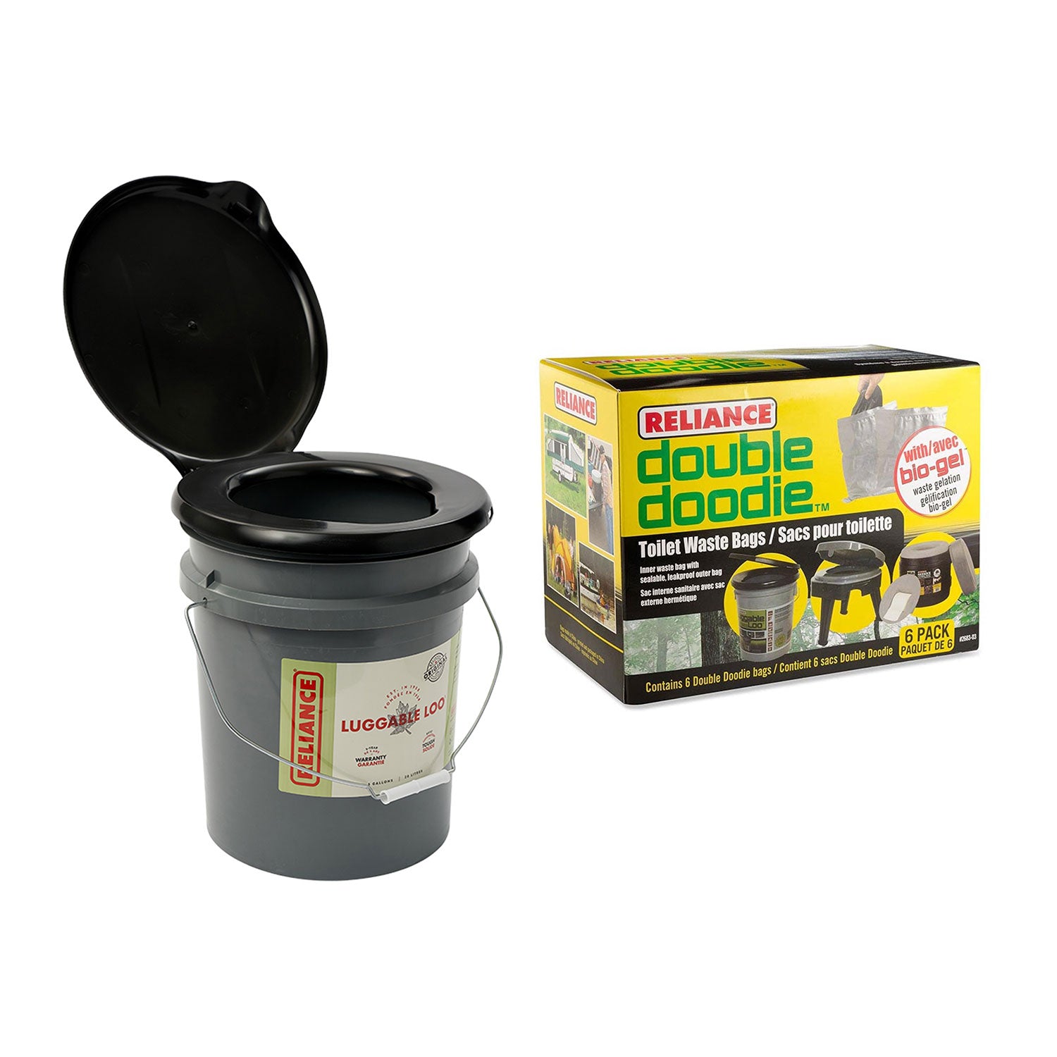 Reliance Products Portable 5 Gallon Toilet with Waste Bags and Bio Gel (6 Pack) - VMInnovations