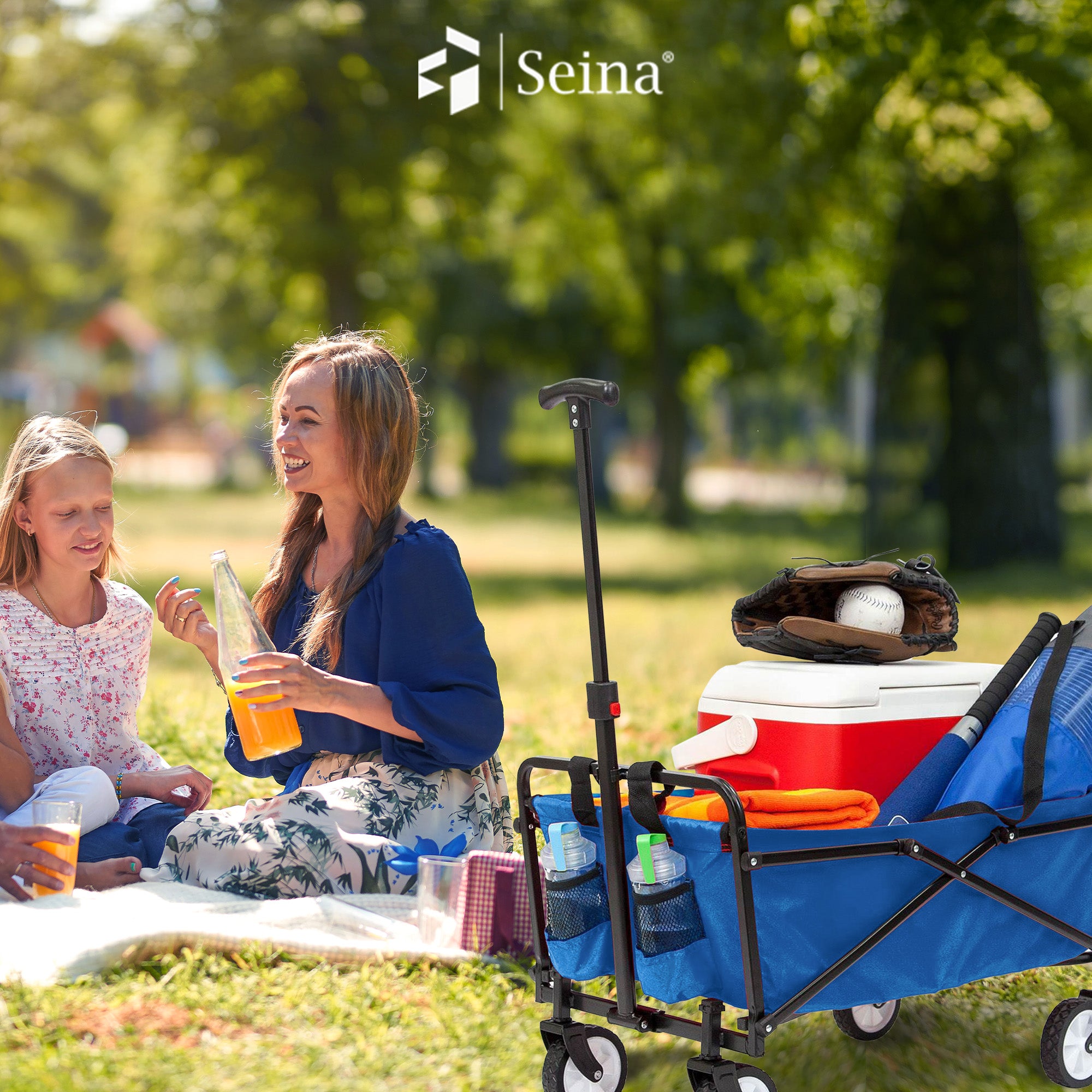 Seina Manual 150 Pound Capacity Folding Outdoor Utility Cart, Blue (Used) - VMInnovations