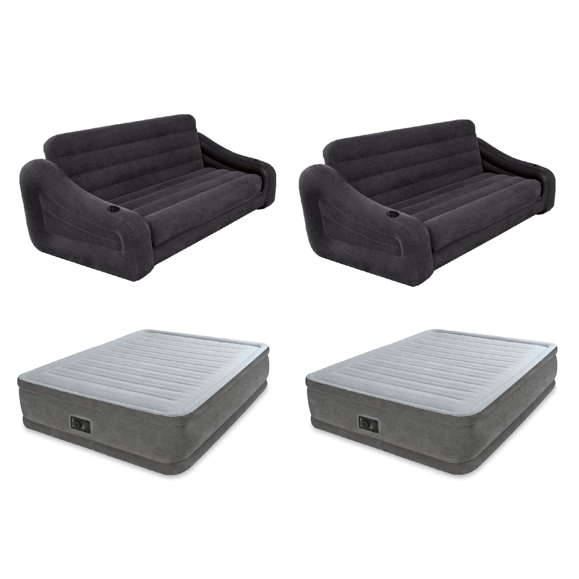 Intex Queen Air Bed w/ Pump(2 Pack) w/ Inflatable Queen Pull Out Couch(2 Pack) - VMInnovations