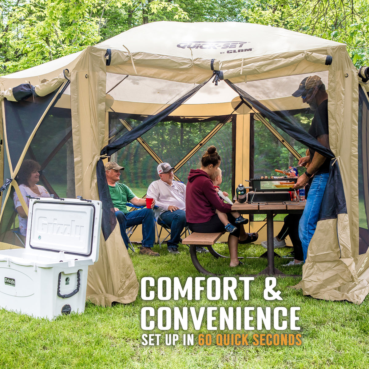 Clam Quick Set Escape Portable Camping Gazebo Canopy Shelter Screen, Tan (Used)