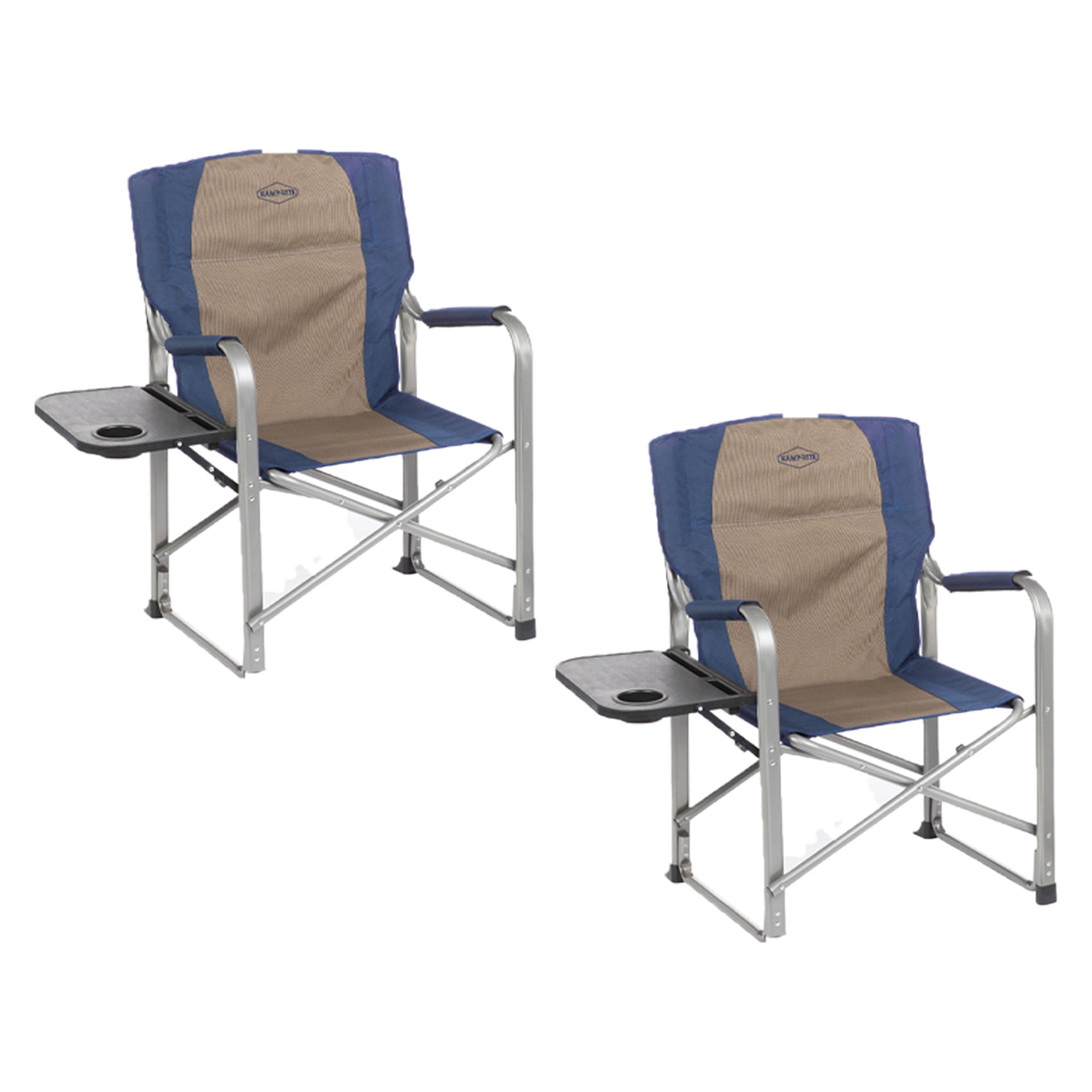 Kamp-Rite Outdoor Camping Director's Chair with Side Table, Navy & Tan (2 Pack) - VMInnovations
