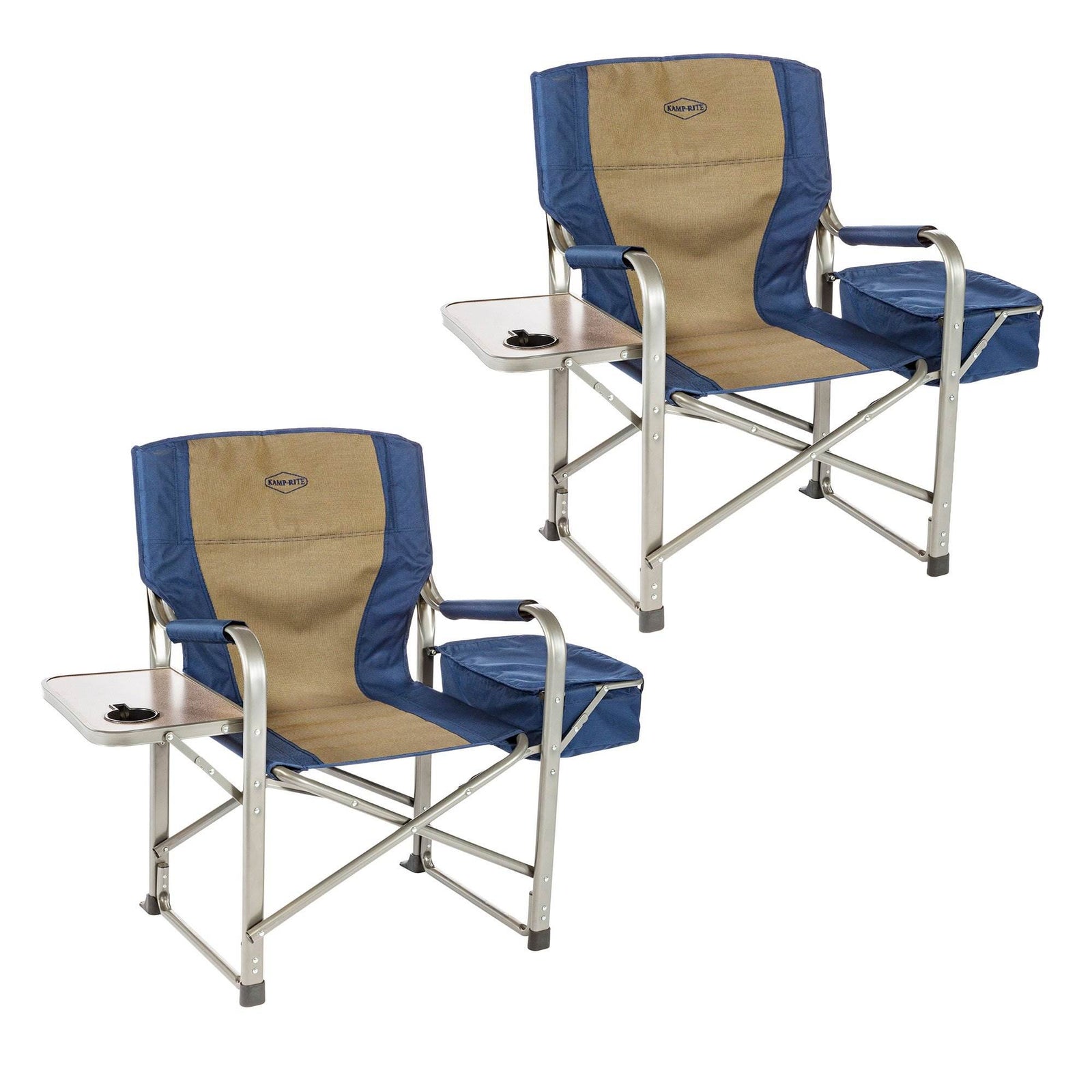 Kamp-Rite Outdoor Camp Folding Directors Chair with Side Table & Cooler (2 Pack) - VMInnovations