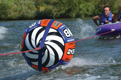 Airhead Mega Slice Inflatable 4 Rider Towable Tube Raft with Buoy Booster Ball