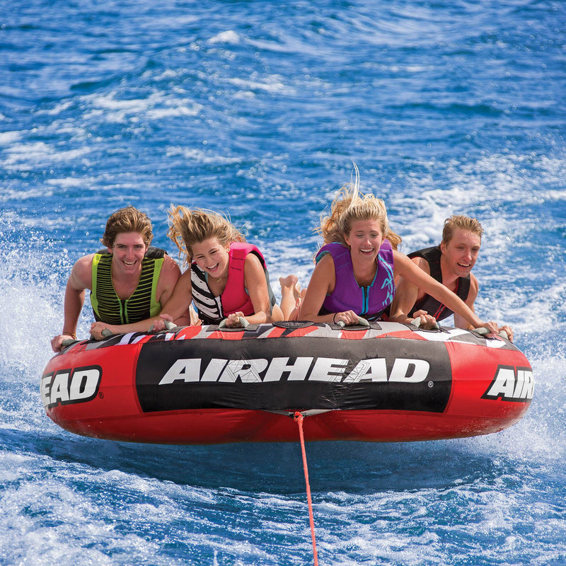 Airhead Mega Slice Inflatable 4 Rider Towable Water Raft + 110V Electric Pump