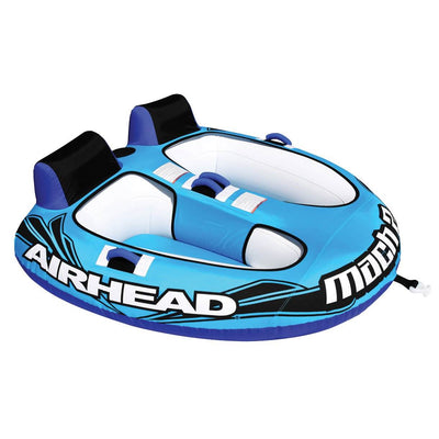 Airhead Mach 2 Inflatable 2 Rider Lake Water Towable Tube w/ Tow Rope Buoy Ball