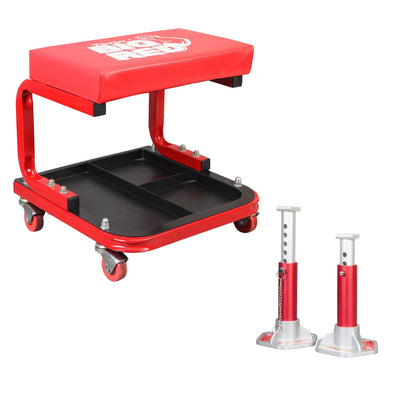 Torin Rolling Creeper Padded Seat Stool with Tool Tray and Aluminum Jack Stands
