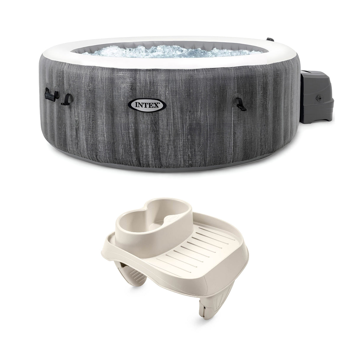 Intex 28439EP PureSpa Plus Greywood Inflatable Bubble Spa & PureSpa Cup Holder