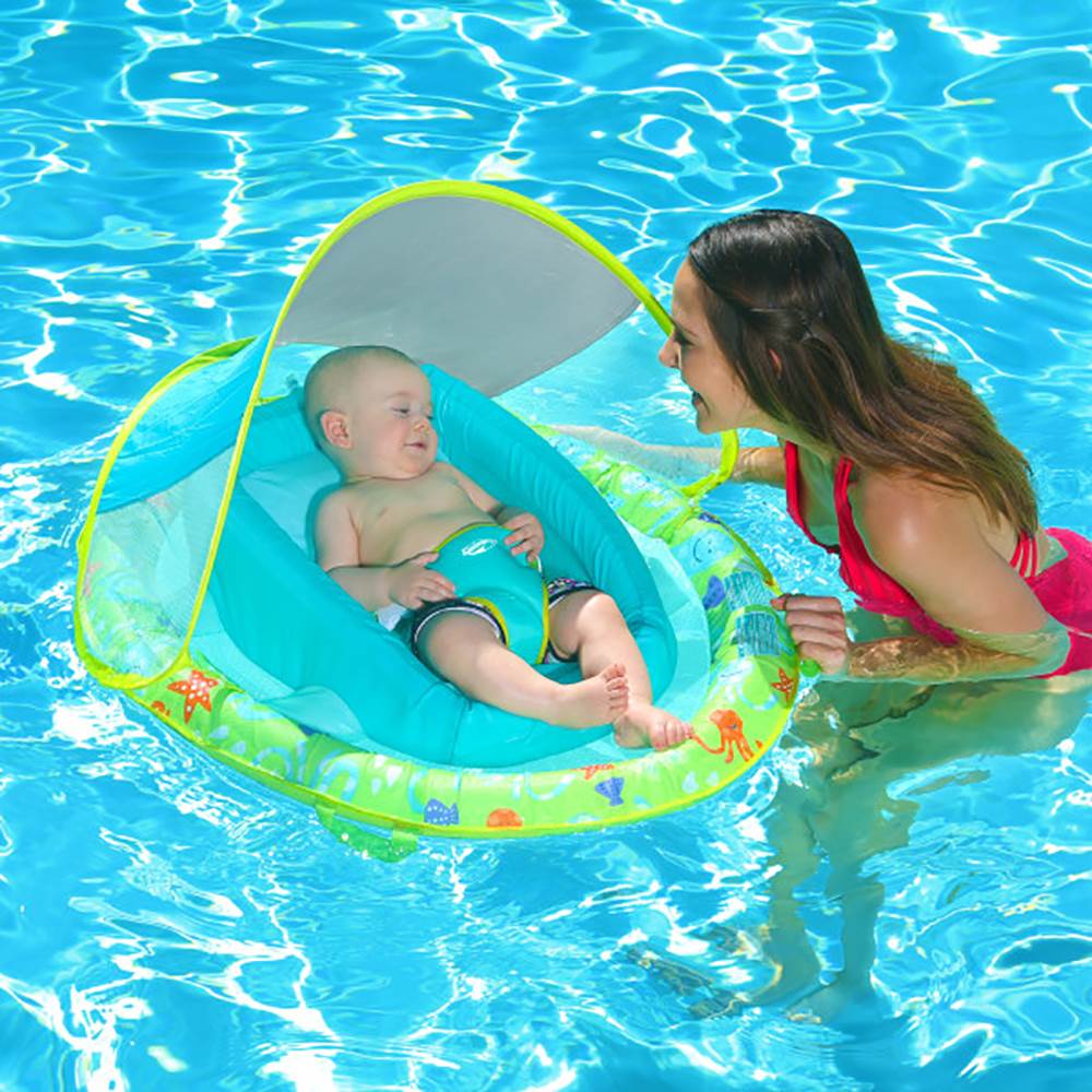 SwimWays Inflatable Infant Baby Spring Pool Float w/ Canopy, Pink (Open Box)