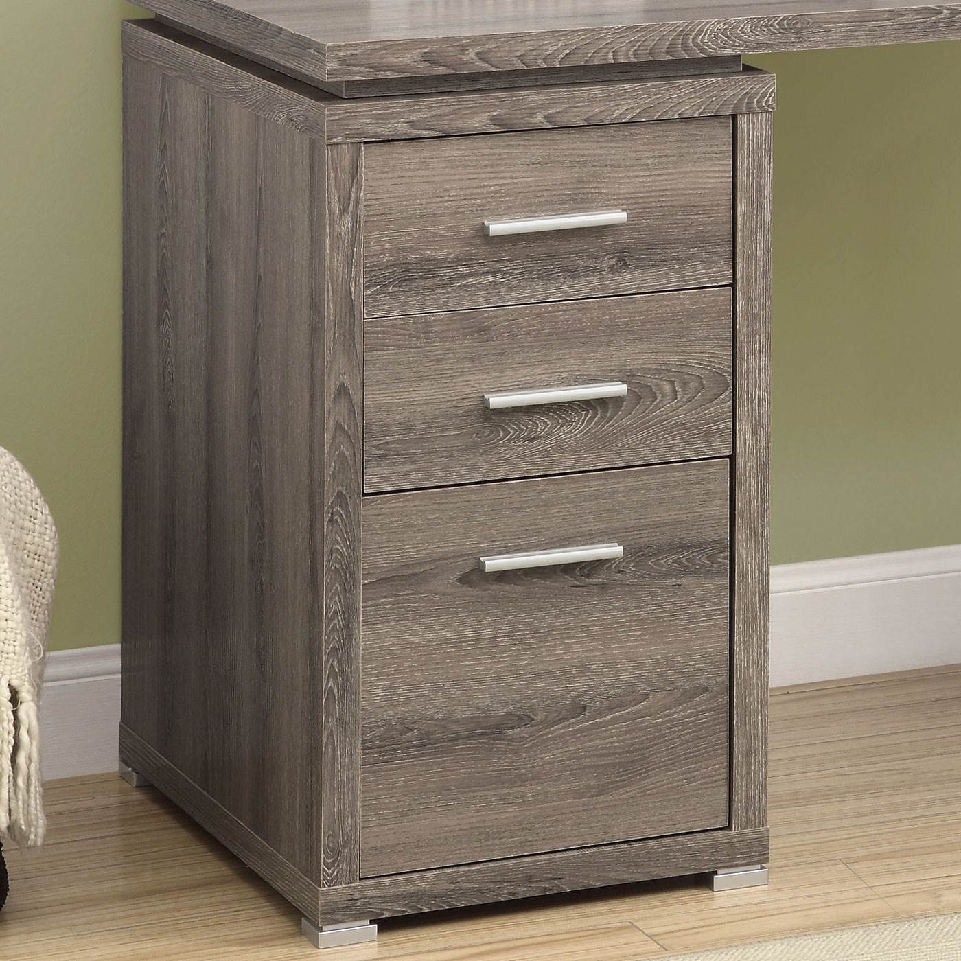 Monarch 60" Contemporary L Shaped Corner Desk with Drawers, Dark Taupe (Damaged)