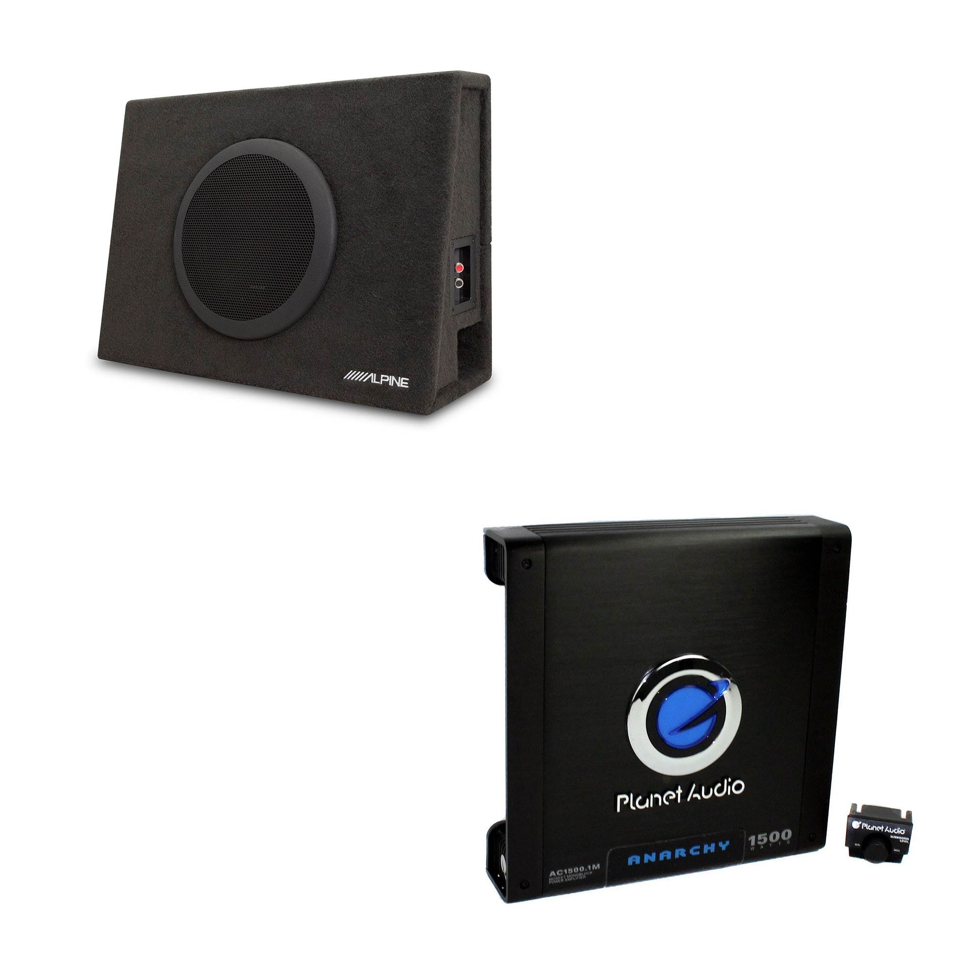 Alpine 10" Subwoofer Enclosure Box + Planet Audio Block Car Amplifier w/ Amp Kit