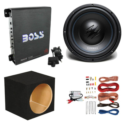 Hifonics 10" Subwoofer With Amp + Enclosure + Complete Wiring Installation Kit