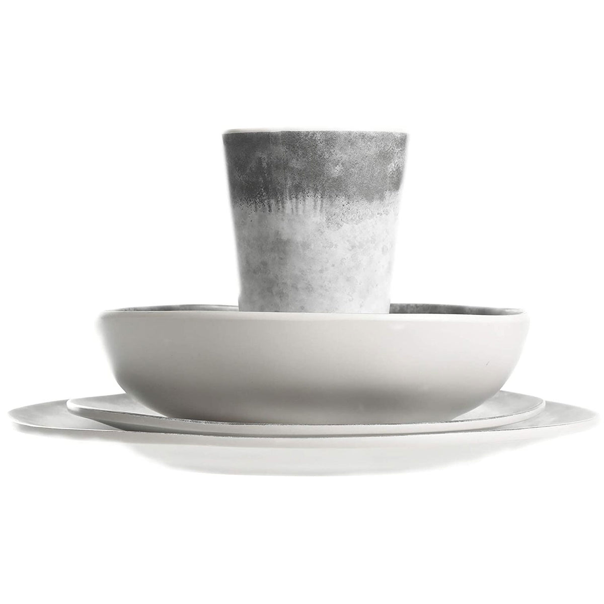 Gibson Home Granite 16 Pc Melamine Plate, Bowl, & Cup Dinnerware Set (Open Box) - VMInnovations