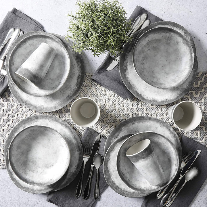 Gibson Home Granite 16 Piece Round Melamine Plate, Bowl, & Cup Dinnerware Set - VMInnovations