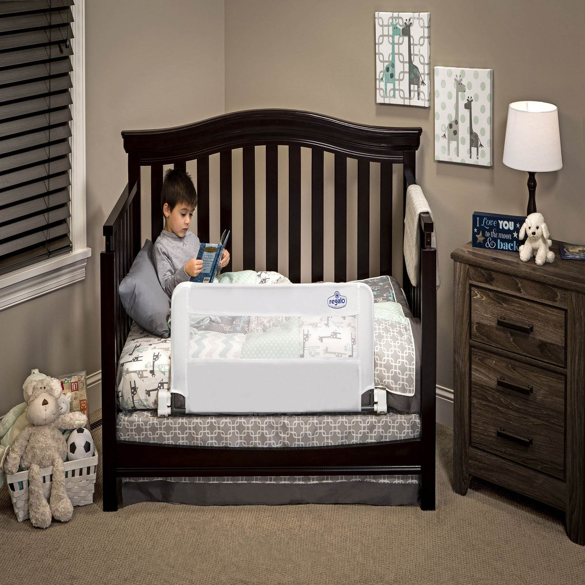 Regalo Swing Down 33 Inches Long Convertible Mesh Crib Safety Railing, White