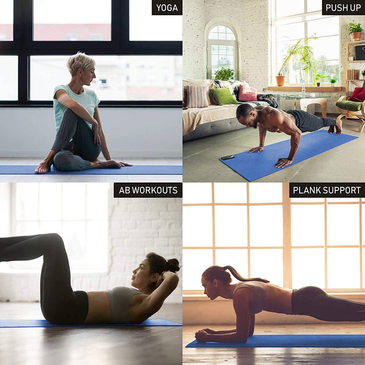 HolaHatha 72 x 24" Double Sided 0.25" Thick Non Slip Home Workout Yoga Mat, Blue - VMInnovations