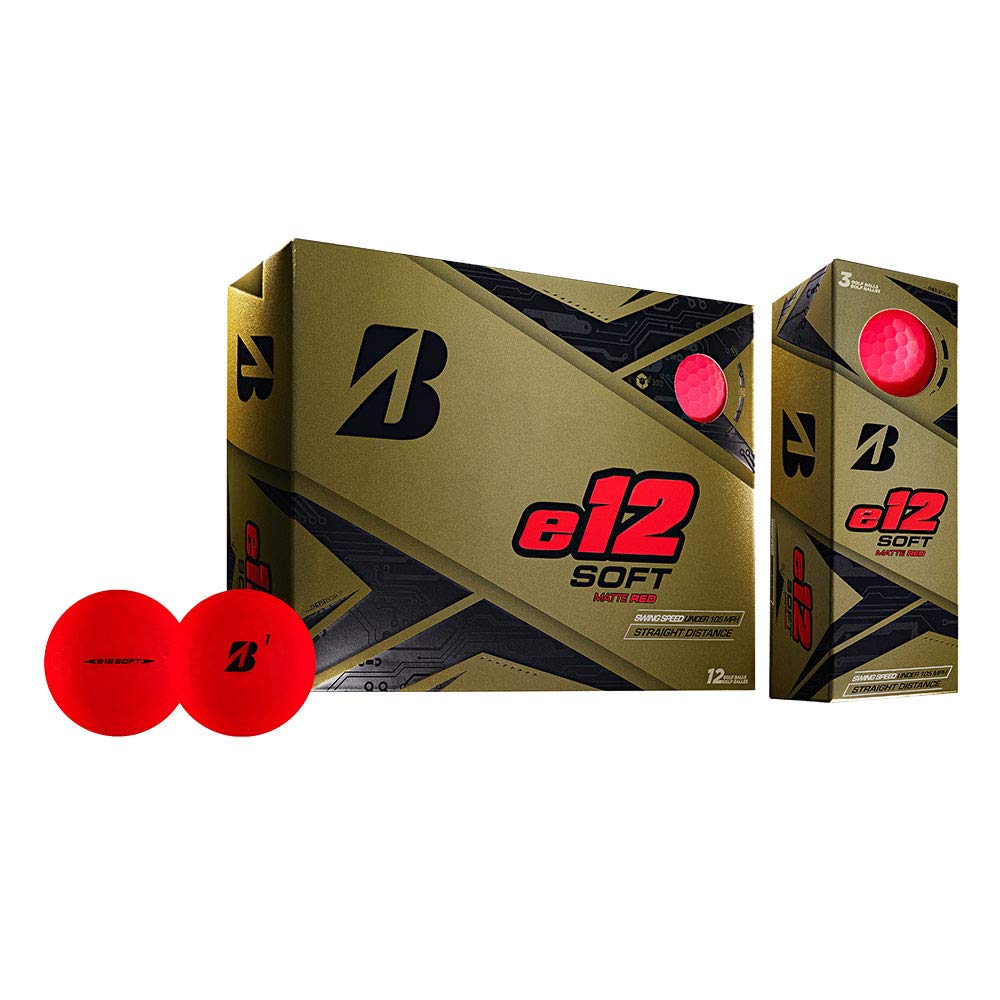 Bridgestone Golf e12 Soft 3-Piece Distance Golf Balls, Red (1 Dozen) (Open Box)