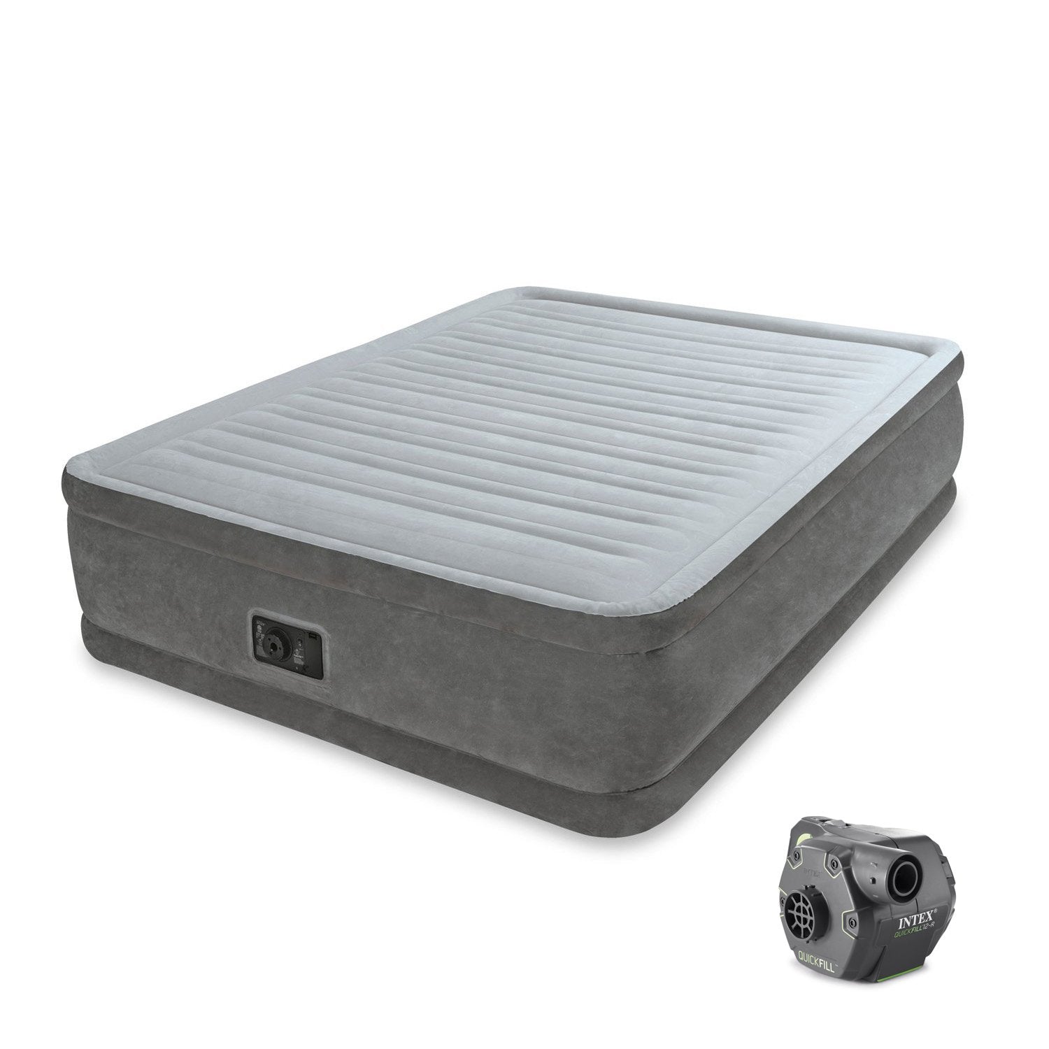 Intex Comfort Plush Raised Air Mattress w/ Built In Pump, Queen & Cordless Pump