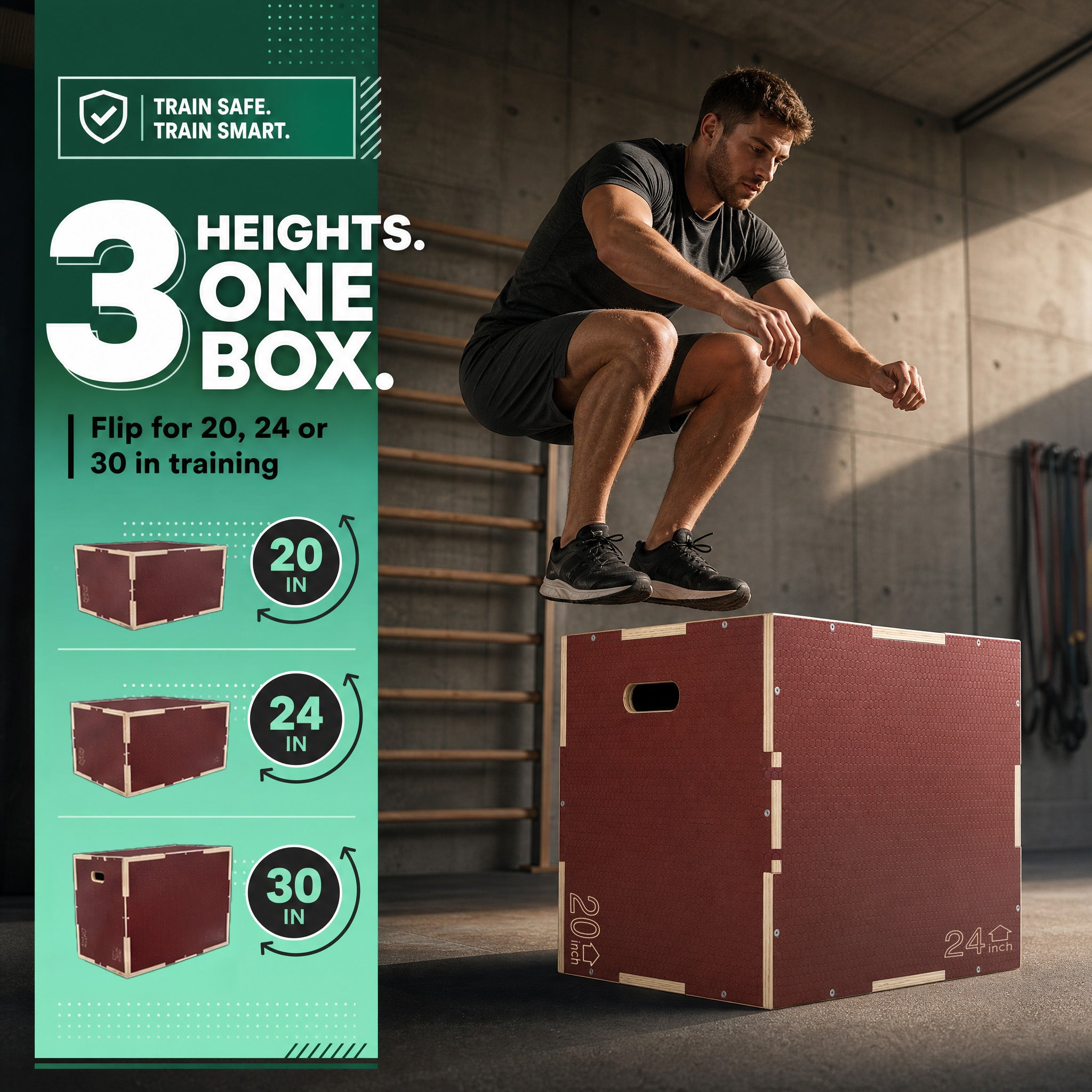 Signature Fitness 20"x24"x30" Non-Slip Wooden Plyo Box Jump Exercise Platform