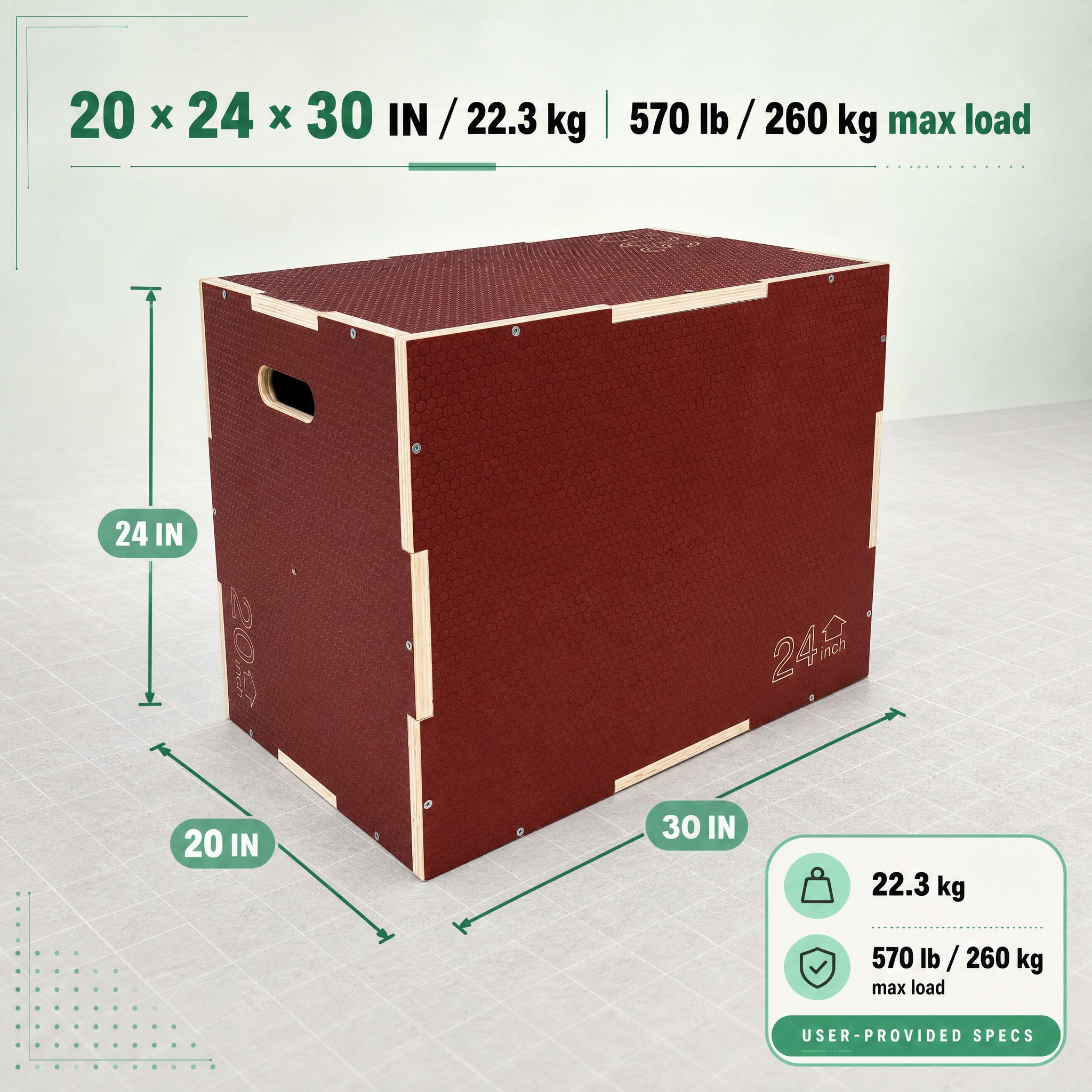 Signature Fitness 20"x24"x30" Non-Slip Wooden Plyo Box Jump Exercise Platform