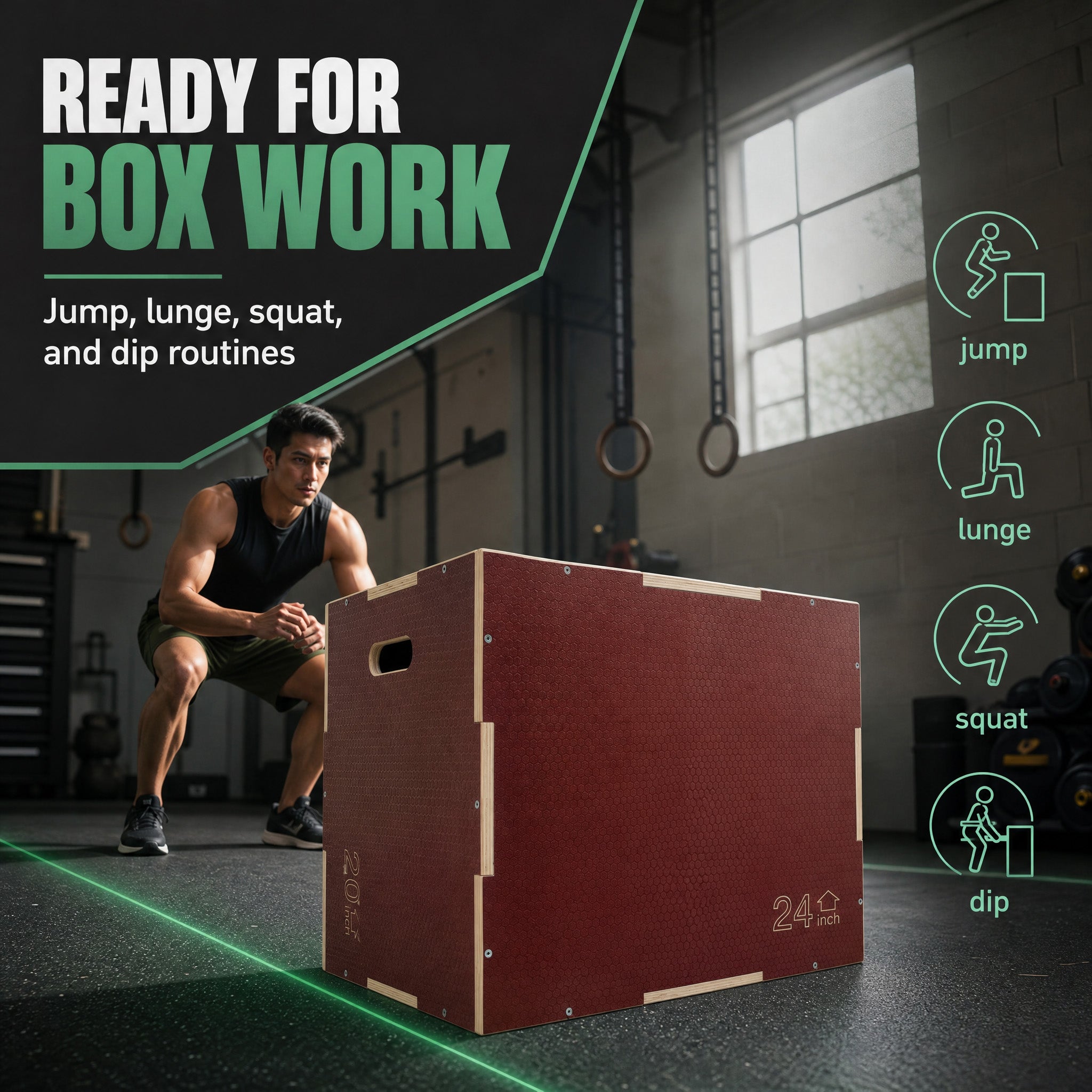 Signature Fitness 20"x24"x30" Non-Slip Wooden Plyo Box Jump Exercise Platform