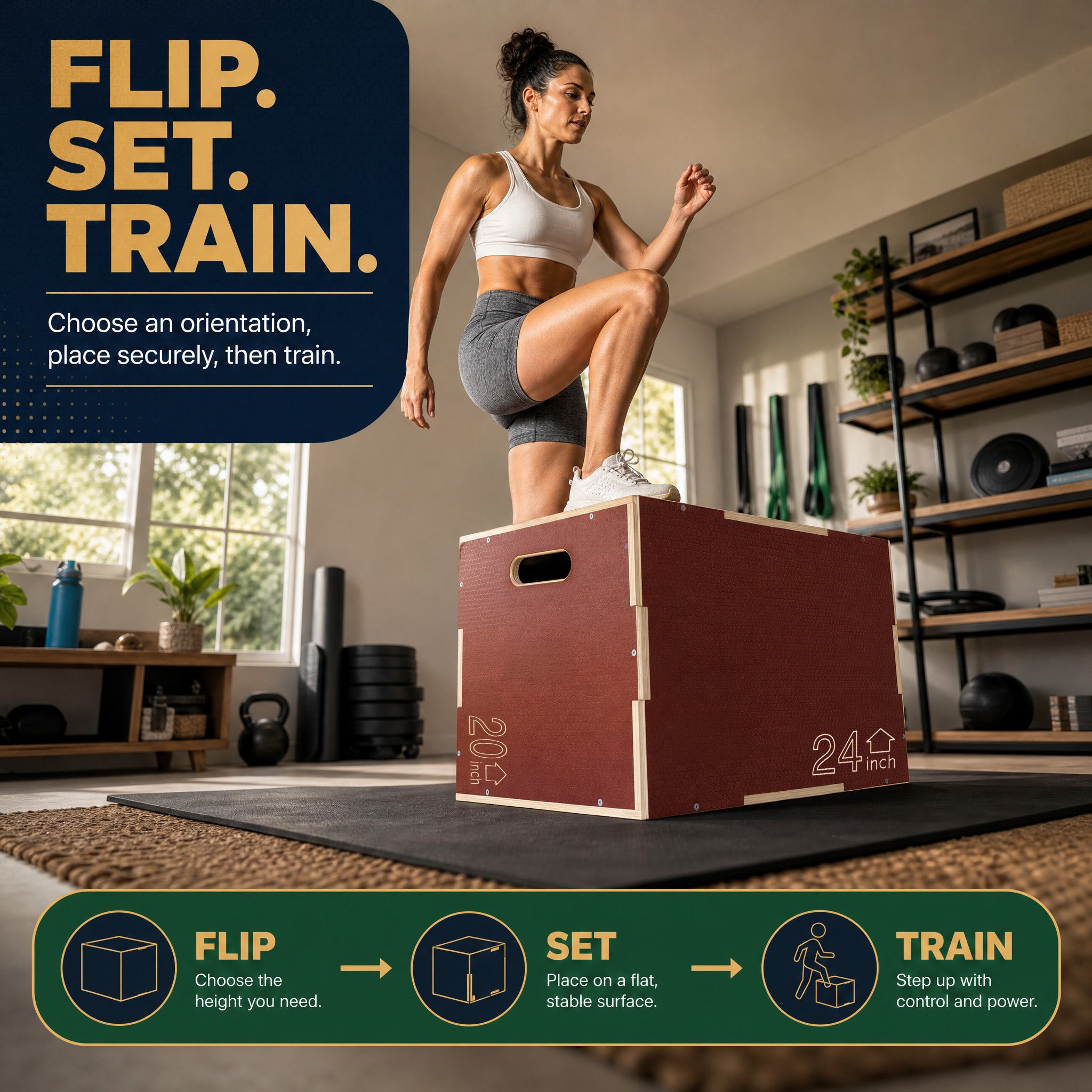 Signature Fitness 20"x24"x30" Non-Slip Wooden Plyo Box Jump Exercise Platform