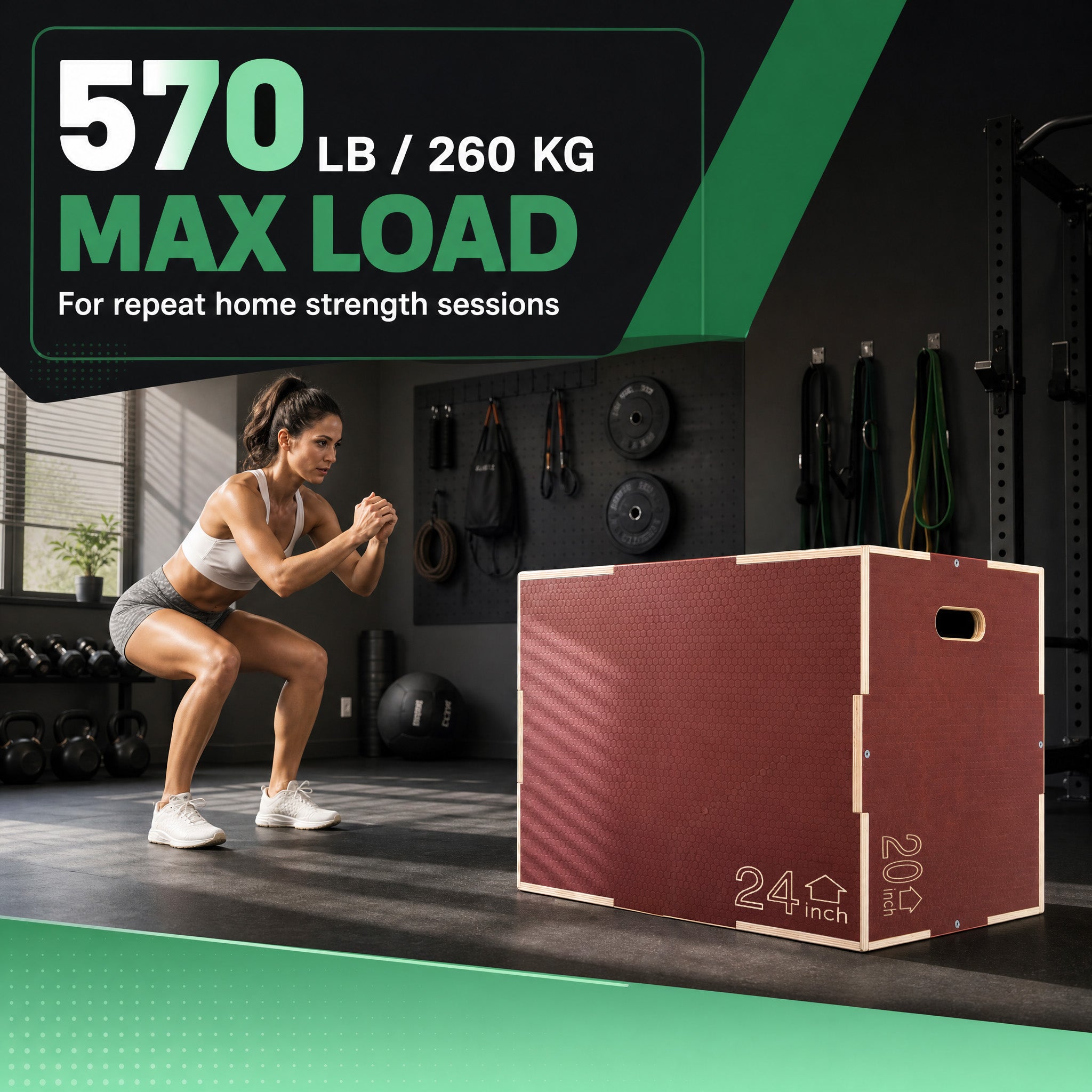 Signature Fitness 20"x24"x30" Non-Slip Wooden Plyo Box Jump Exercise Platform