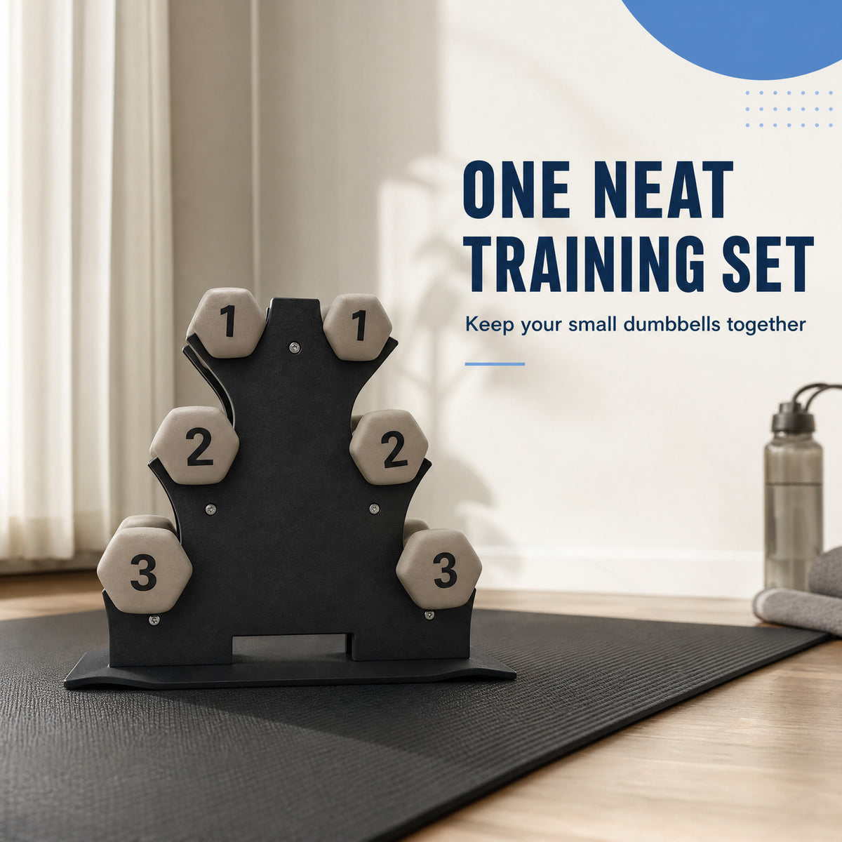 Aurorafy Neoprene Dumbbell Workout Set with Rack, 1 lbs, 2 lbs, & 3 lbs, Beige