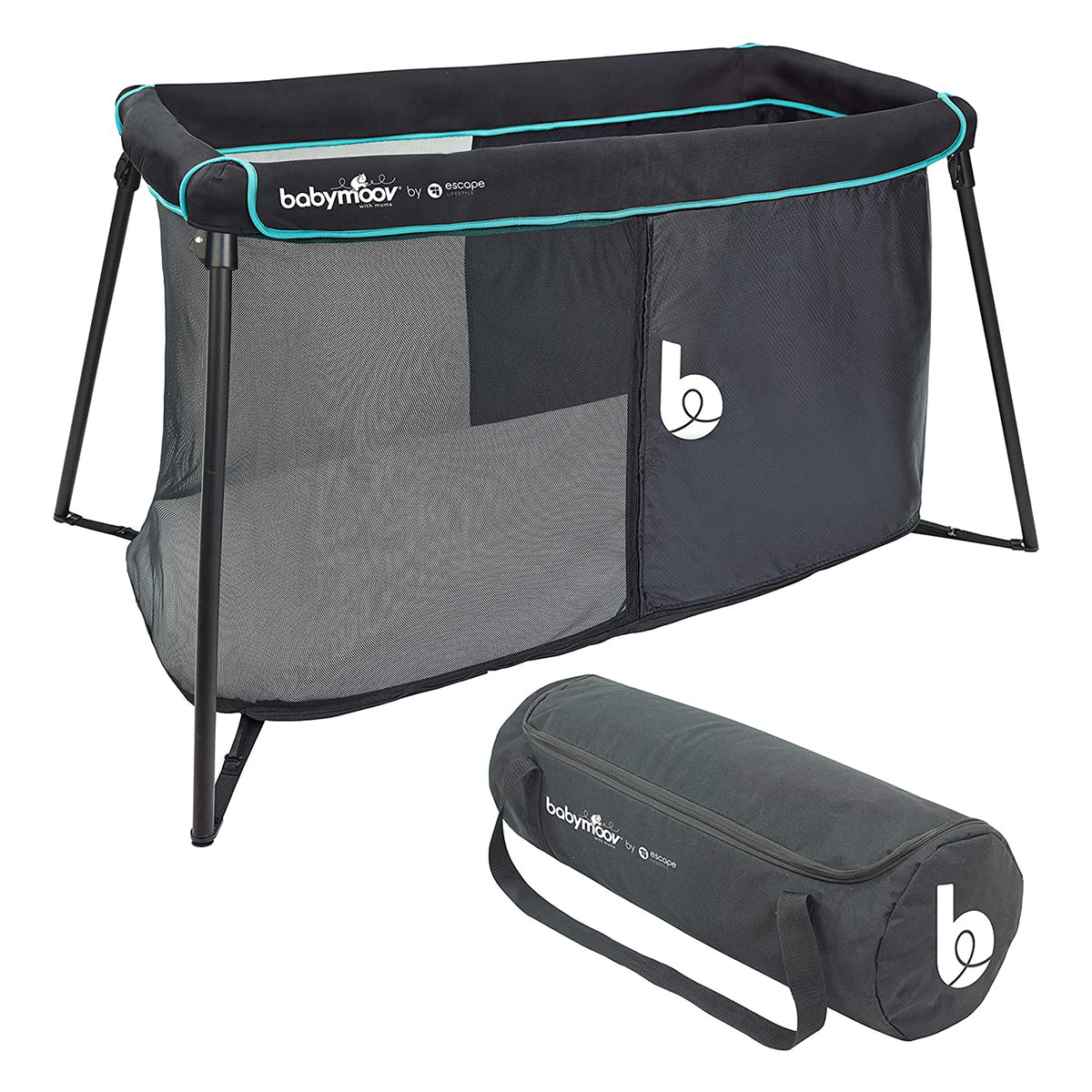 Babymoov Naos Lightweight Washable Memory Foam Travel Crib & Playpen, Black/Blue - VMInnovations