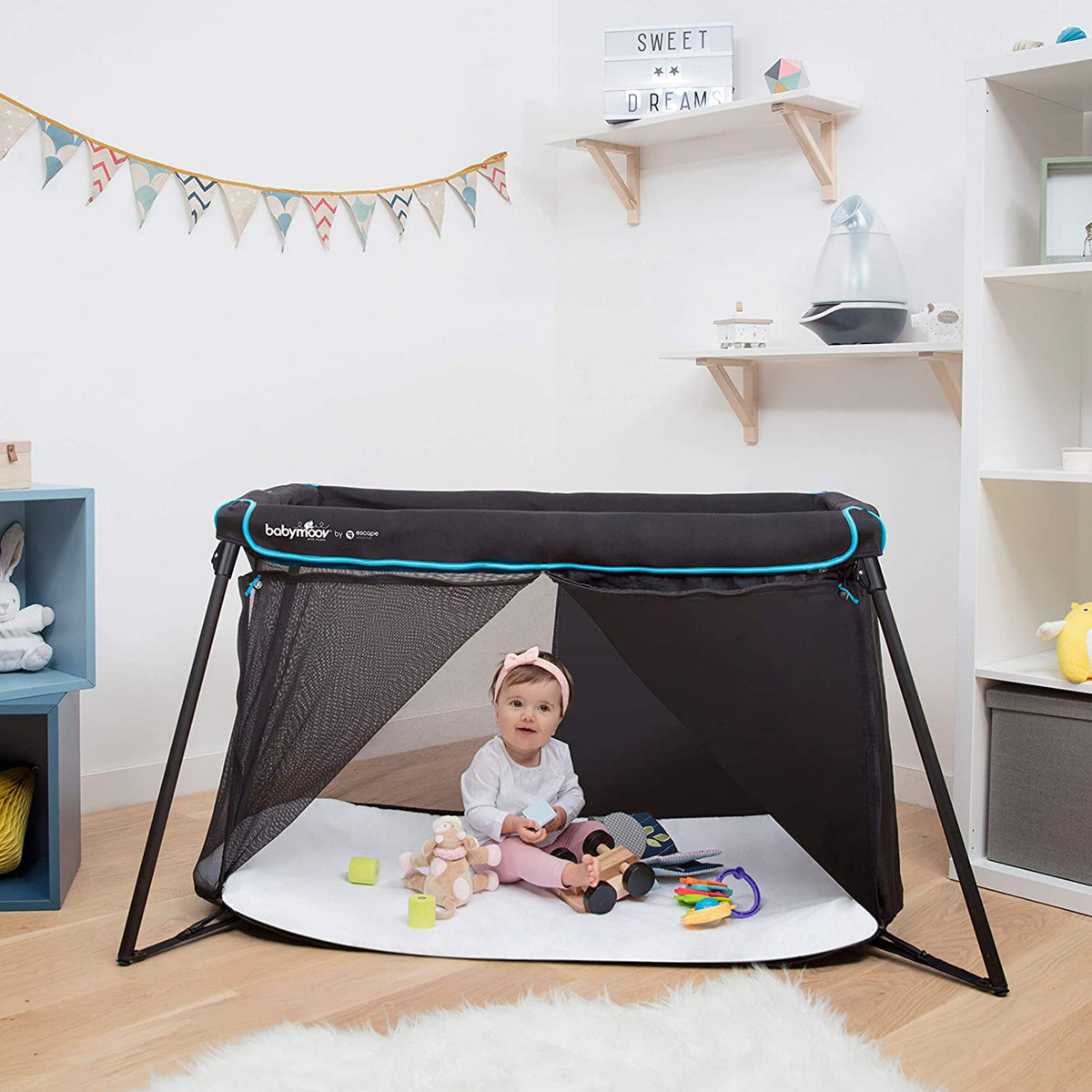 Babymoov Naos Lightweight Washable Memory Foam Travel Crib & Playpen, Black/Blue - VMInnovations