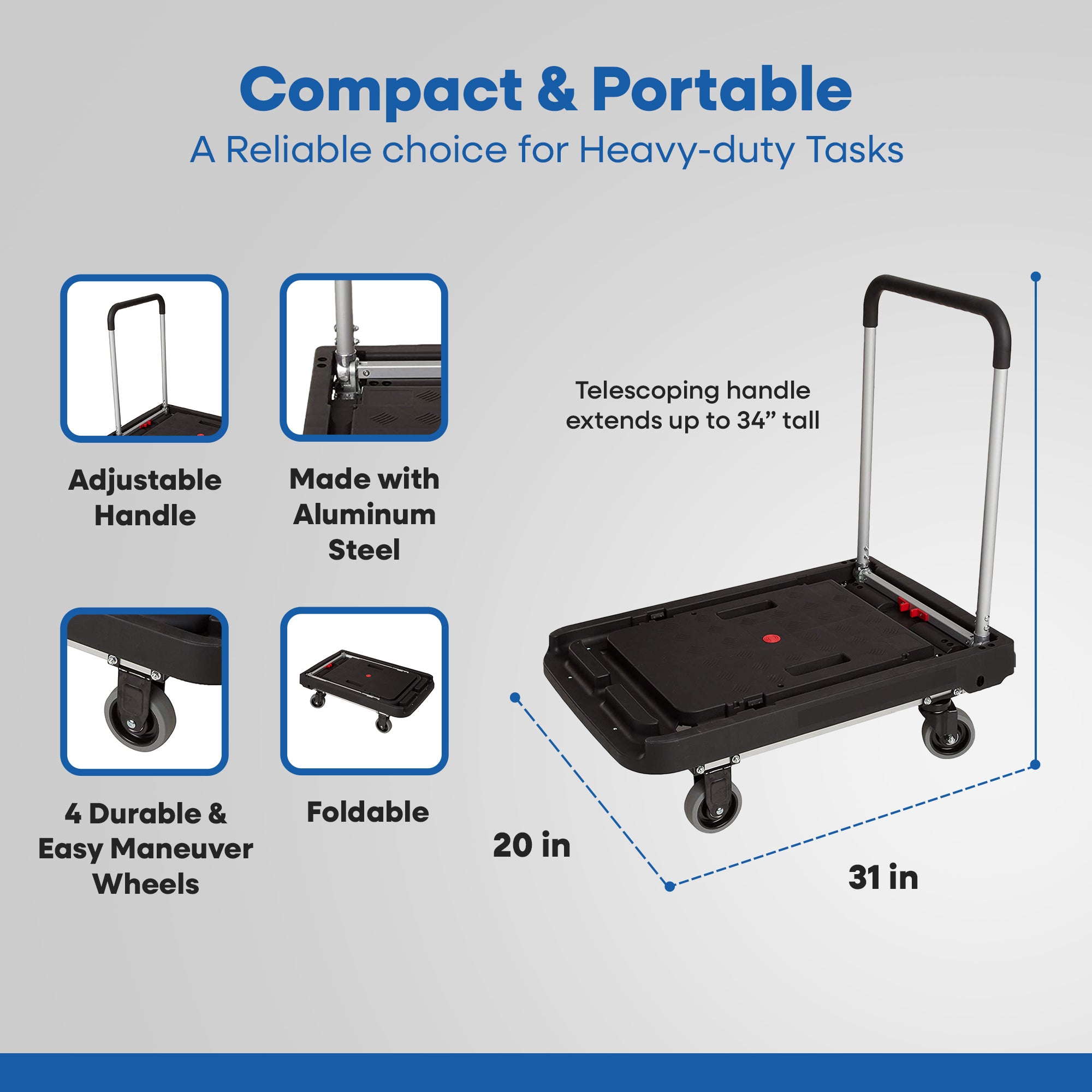 Magna Cart FFXL 4 Wheel Folding Platform Transport Wagon Cart w/ 500 Lb Capacity - VMInnovations