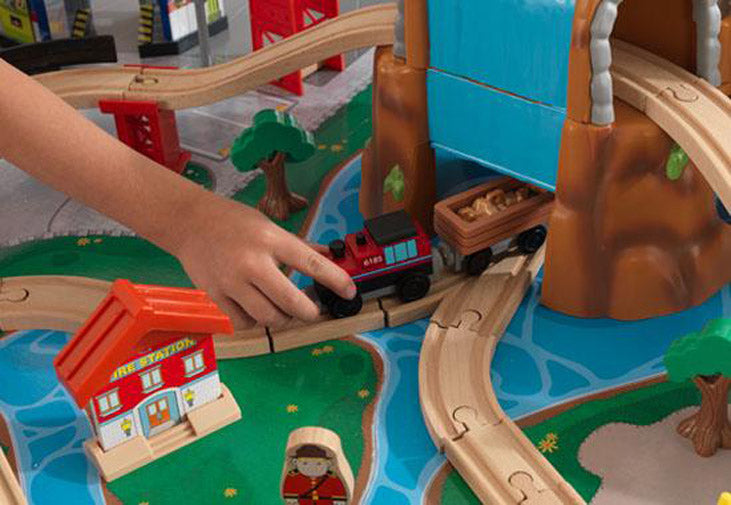 KidKraft Waterfall Junction 112-Piece Train Set and Table with Bins (Open Box)