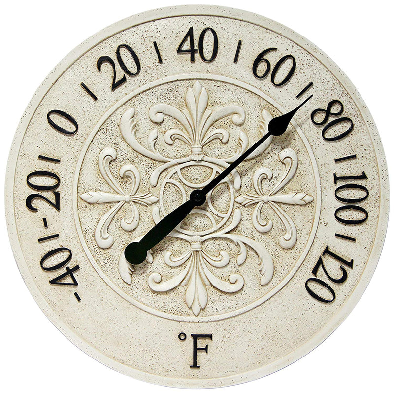 Infinity Instruments 15 Inch Le Blanc Fleur Faux Stone Wall Thermometer (Used)