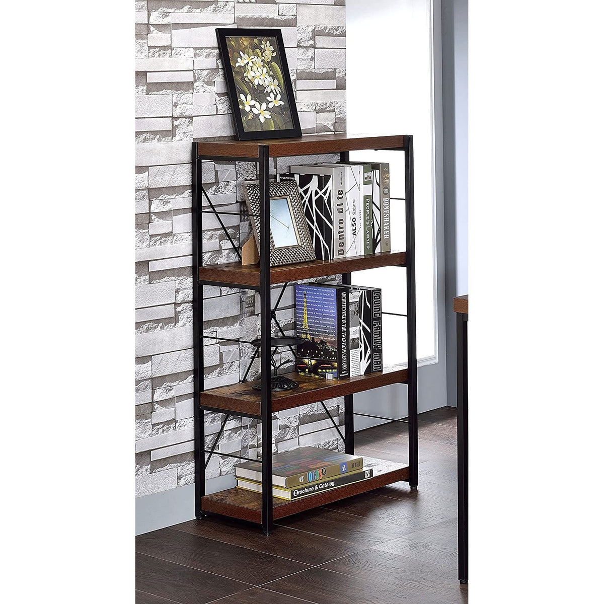 ACME Furniture 43 Inch 3 Tier Bookcase Organizer Storage Shelf, Oak (Open Box)