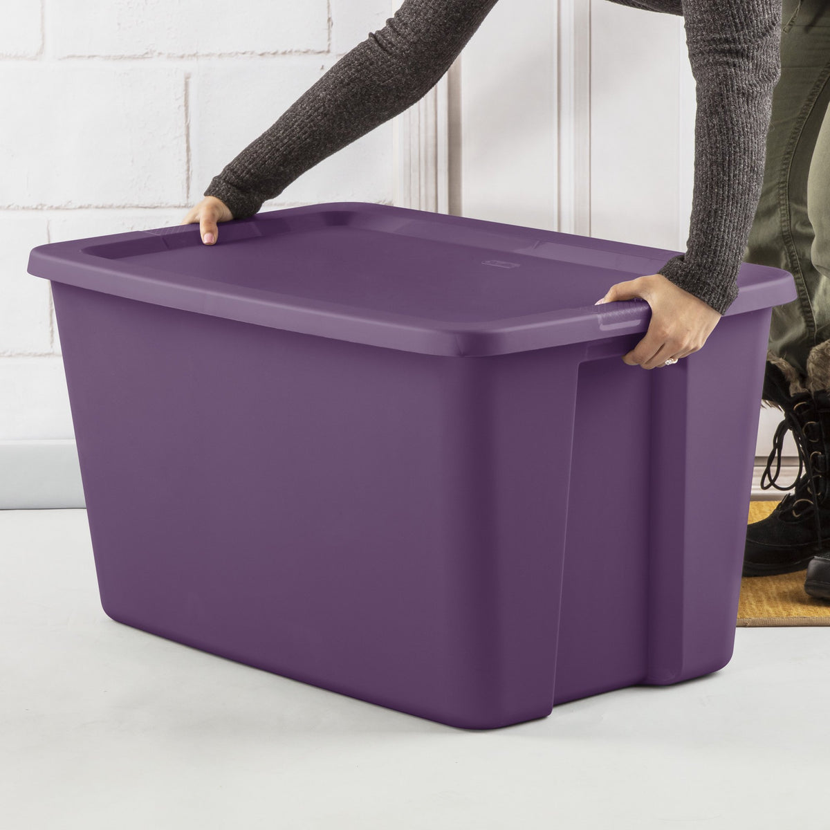 Sterilite Classic Lidded Stackable 30 Gallon Storage Tote Container, Moda Purple