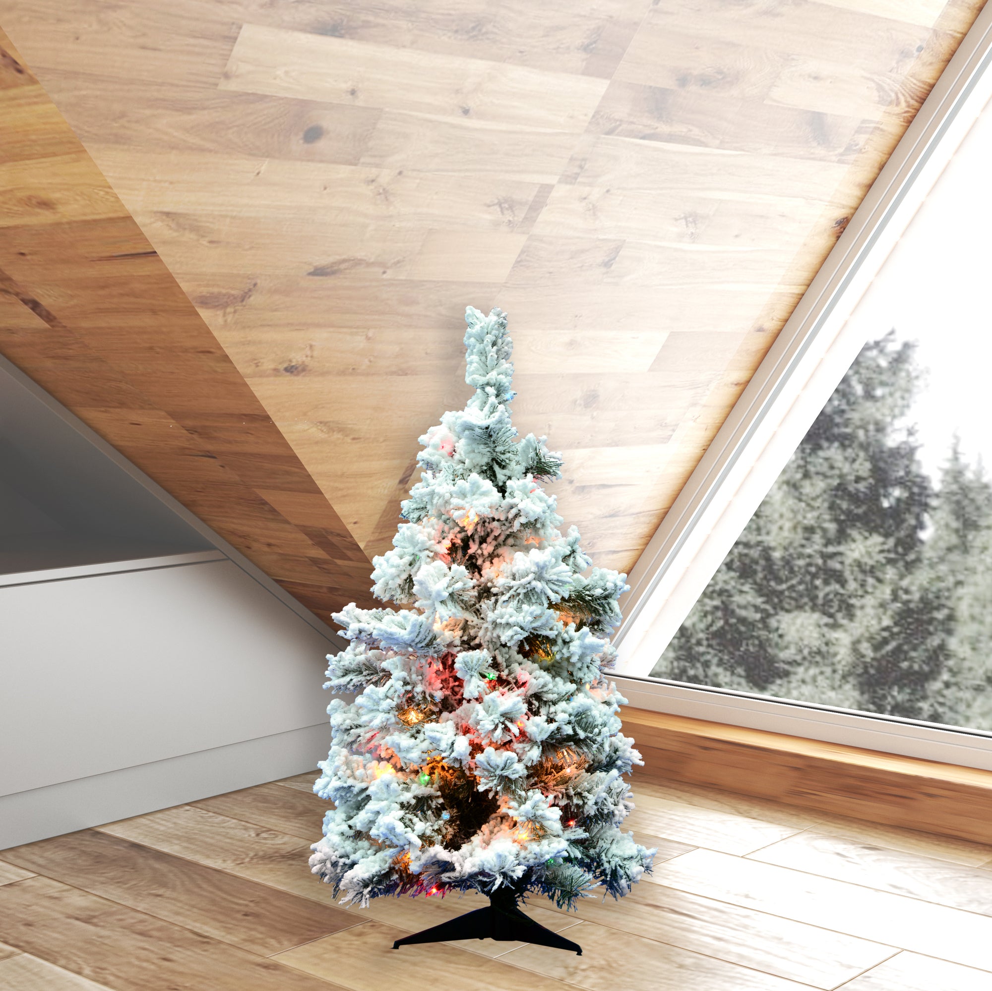 Vickerman Flocked Alaskan 36 Inch Artificial Tree w/ Multicolor Lights(Open Box) - VMInnovations