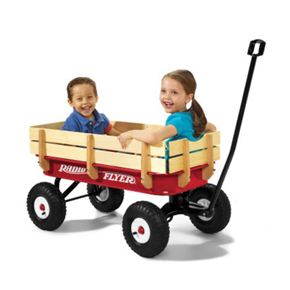 Radio Flyer Full Size All Terrain Classic Steel & Wood Pull Along Wagon (2 Pack) - VMInnovations