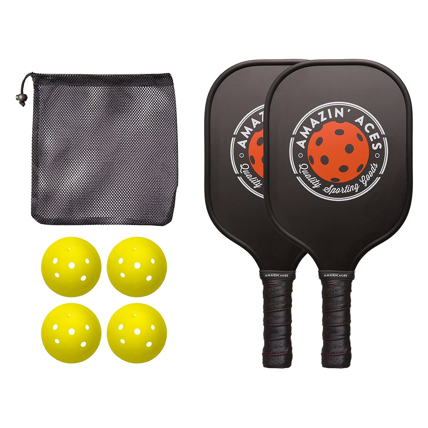 Amazin Aces Classic Pickleball Set w/ 2 Graphite Paddles & 4 Balls, Black (Used)