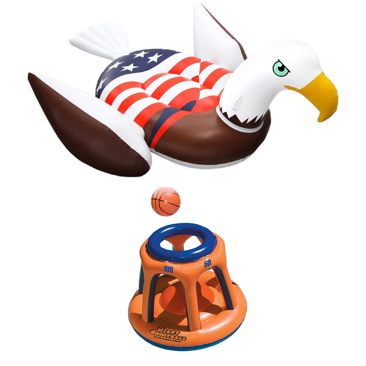 Swimline American Bald Eagle Riding Pool Float & Basketball Hoop Pool Toy