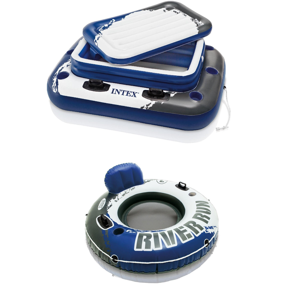 Intex Inflatable Mega Chill II 72 Can Cooler Float & 1 Person Floating Raft