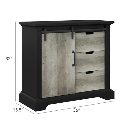 Twin Star Home AC6617-TPB01 Accent Cabinet With Sliding Door and Drawers, Black