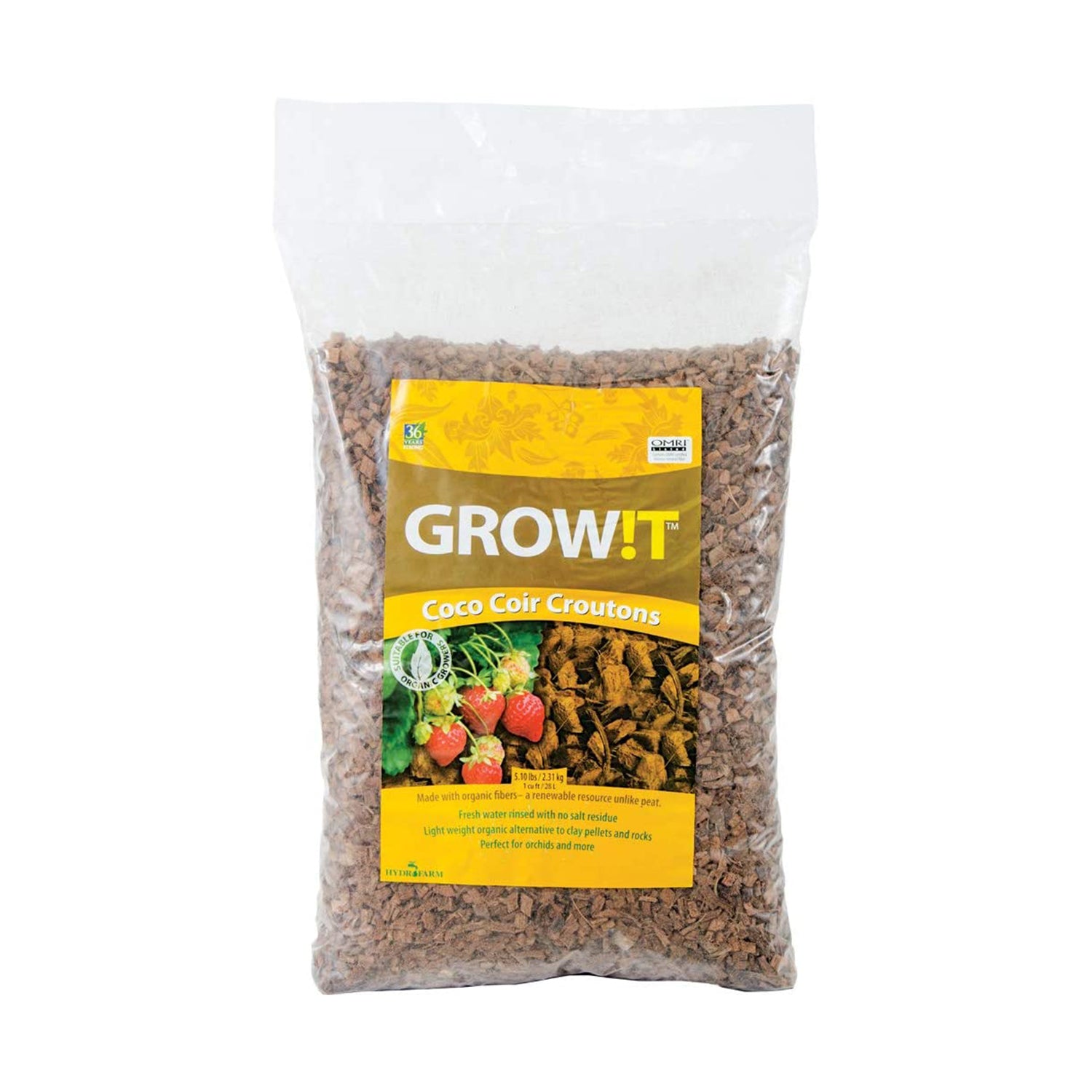 Hydrofarm GROW!T AD113000 Organic Chips Coconut Coir Croutons, 28 Liter Bag (Open Box)