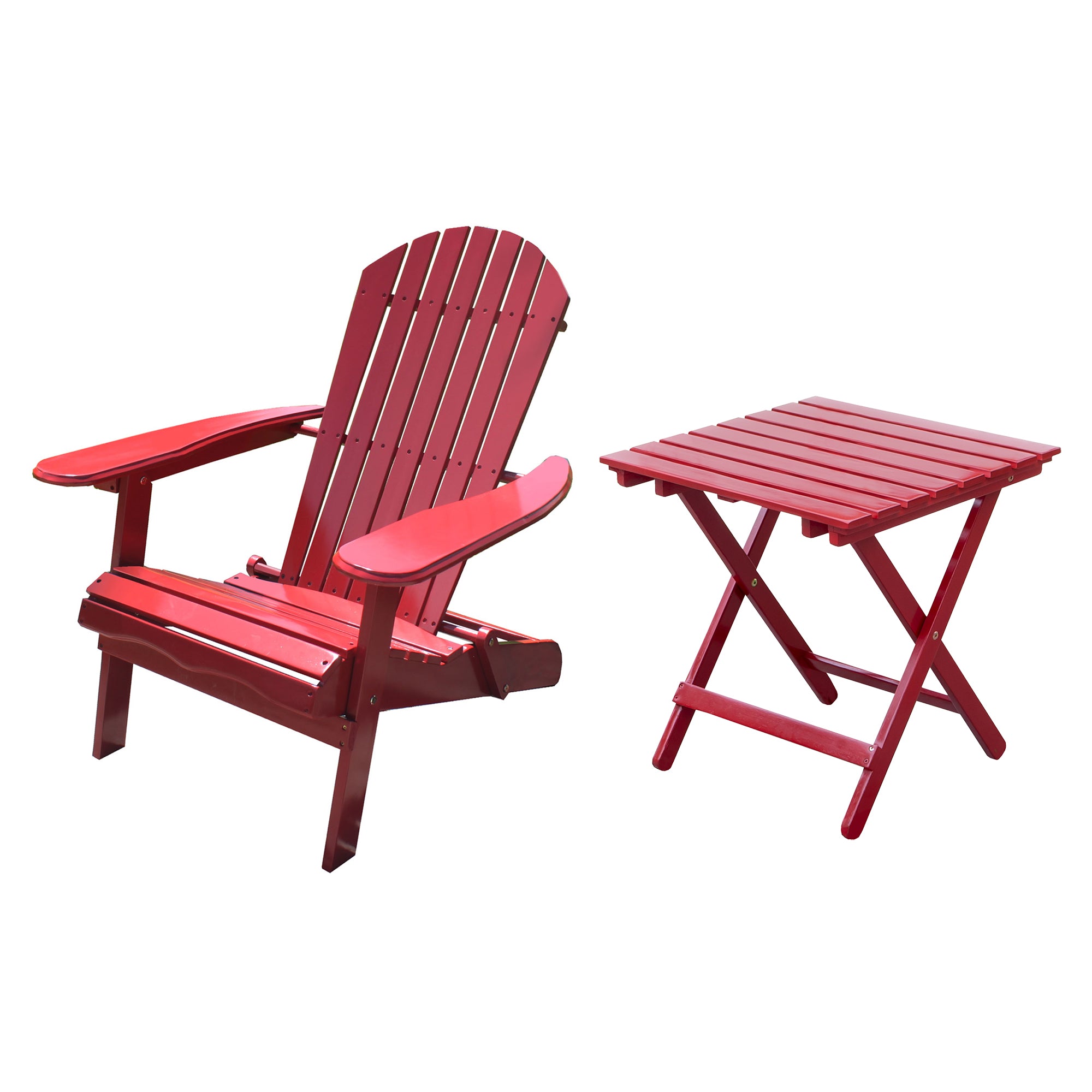 Northbeam Outdoor Portable Foldable Wooden Deck Lounge Chair w/ Side Table, Red - VMInnovations