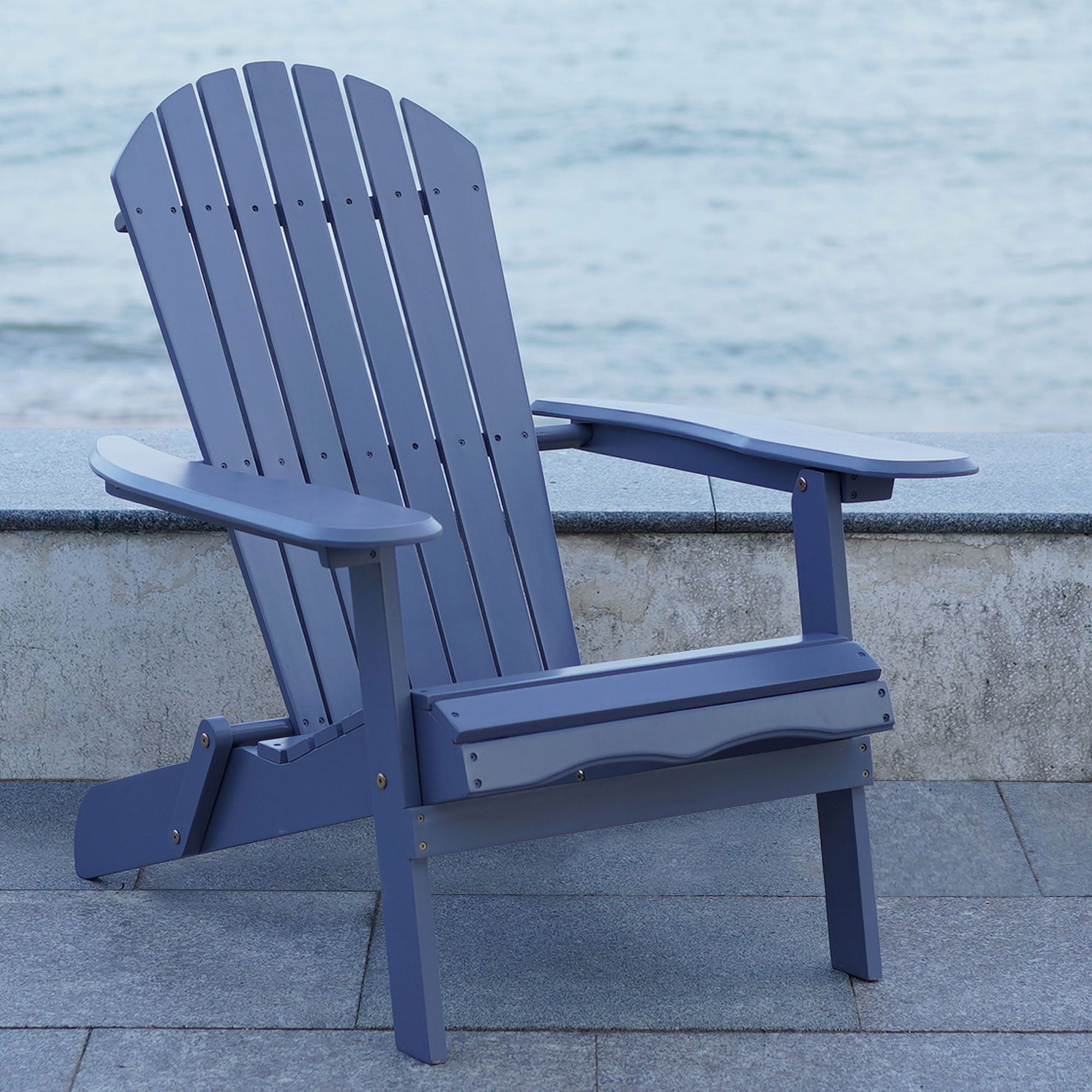 Merry Products Acacia Hardwood Flat Folding Adirondack Patio Chair (Open Box) - VMInnovations