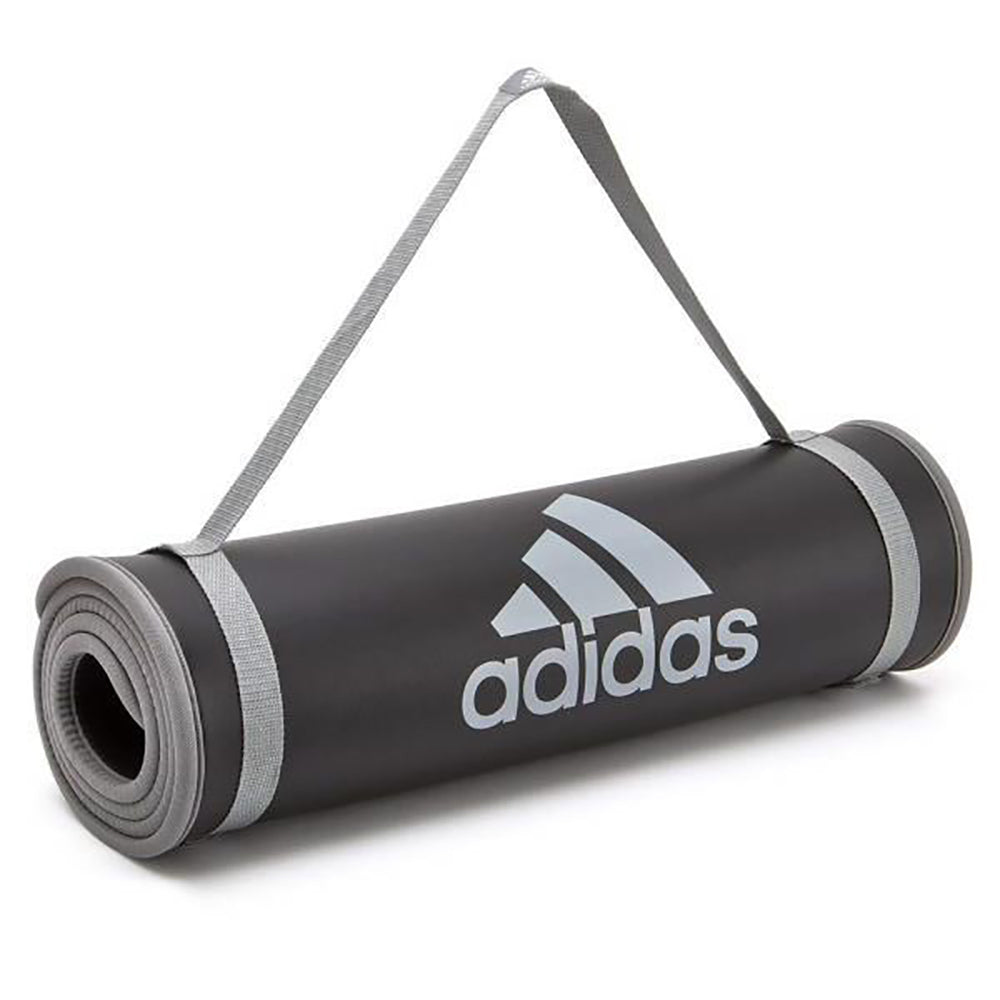 Adidas Training Mat Cushioned Exercise Yoga Mat with Carry Strap, Gray(Open Box)
