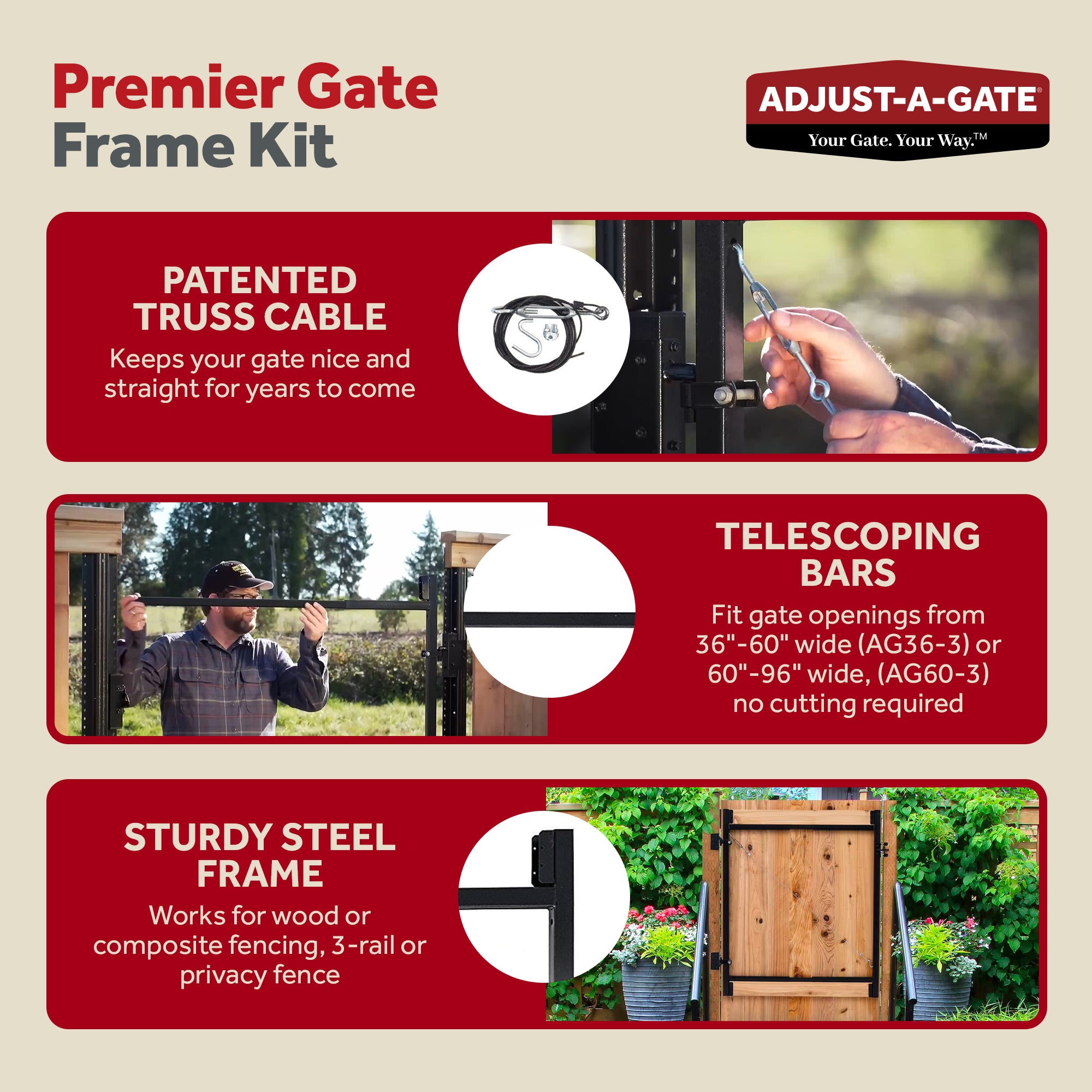 Adjust-A-Gate Gate Building Kit, 60"-96" w/ Gate Building Kit, 36"-60"