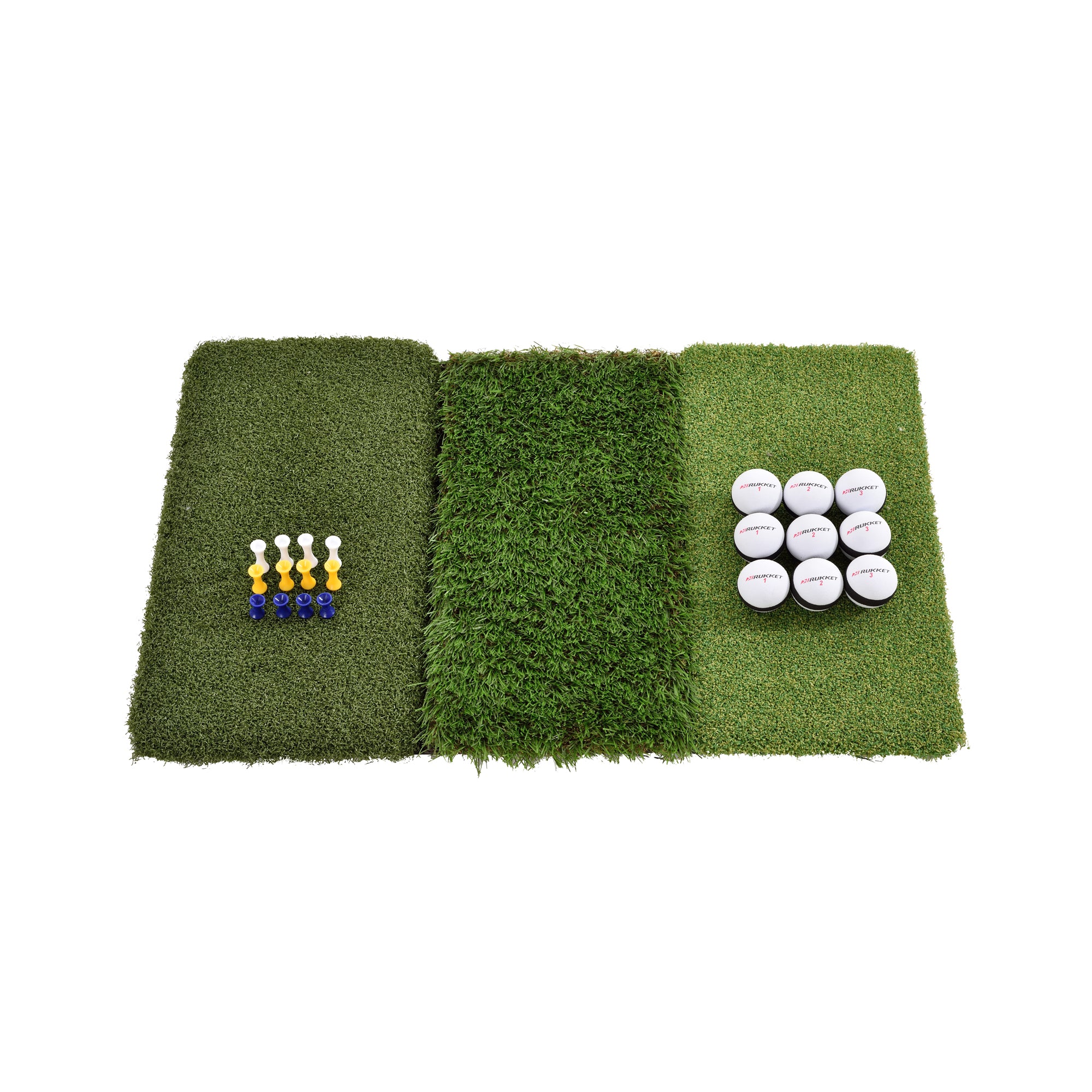 Rukket Sports Tri-Turf Golf Portable Hitting Practice Turf Mat with Tees & Balls