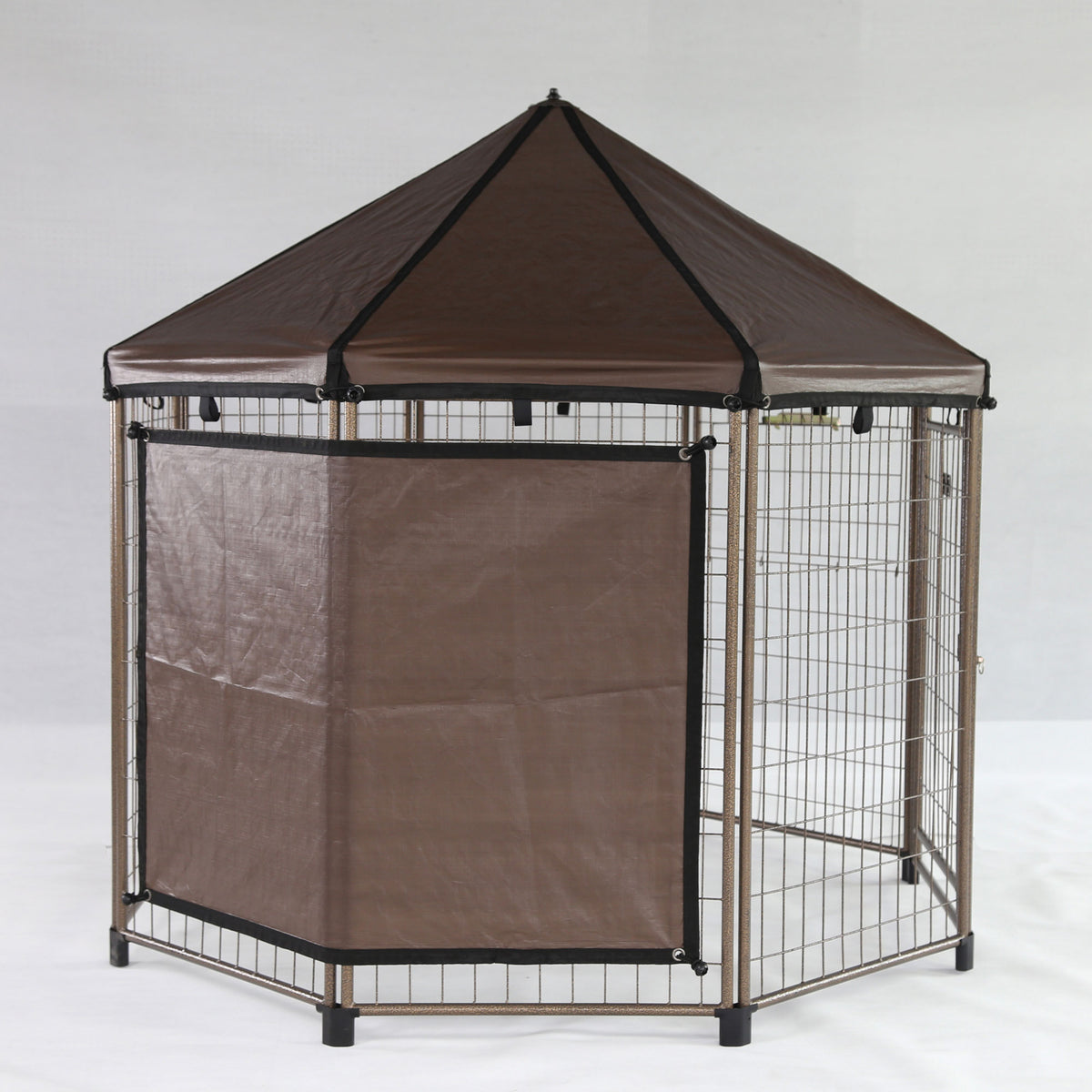 Advantek Pet 8 Foot Dog Gazebo Reversible Wall Sun Shade, Brown/White (Open Box)