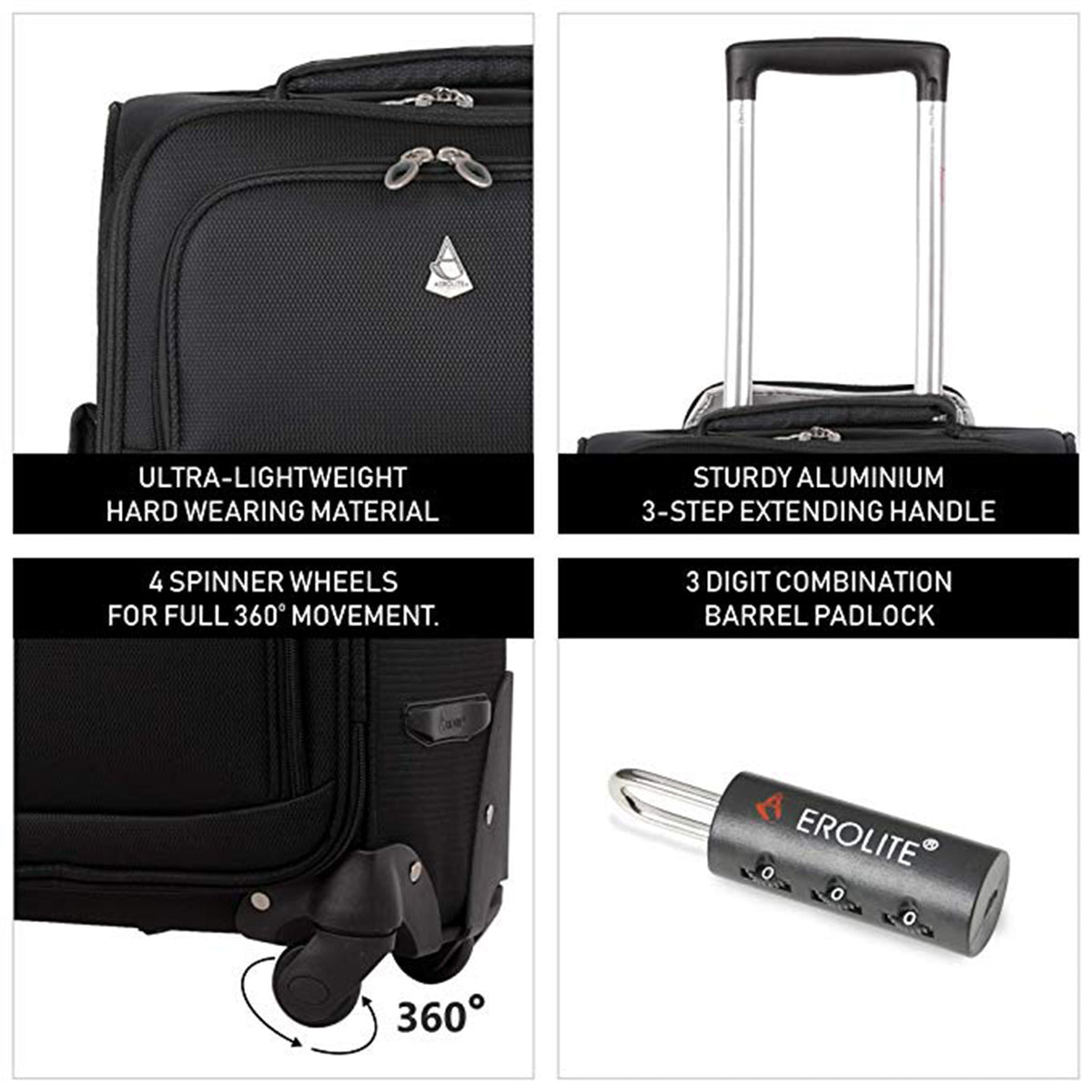 Aerolite Maximum Allowance Airline Approved Carryon Suitcase, Black (Open Box)