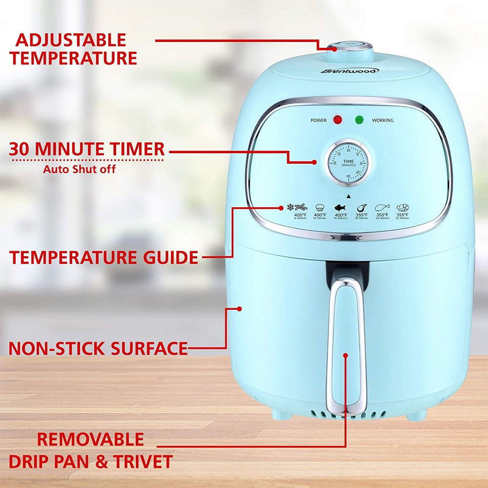 Brentwood 2 Qt Small Air Fryer w/ Timer & Temperature Control, Blue (Open Box) - VMInnovations