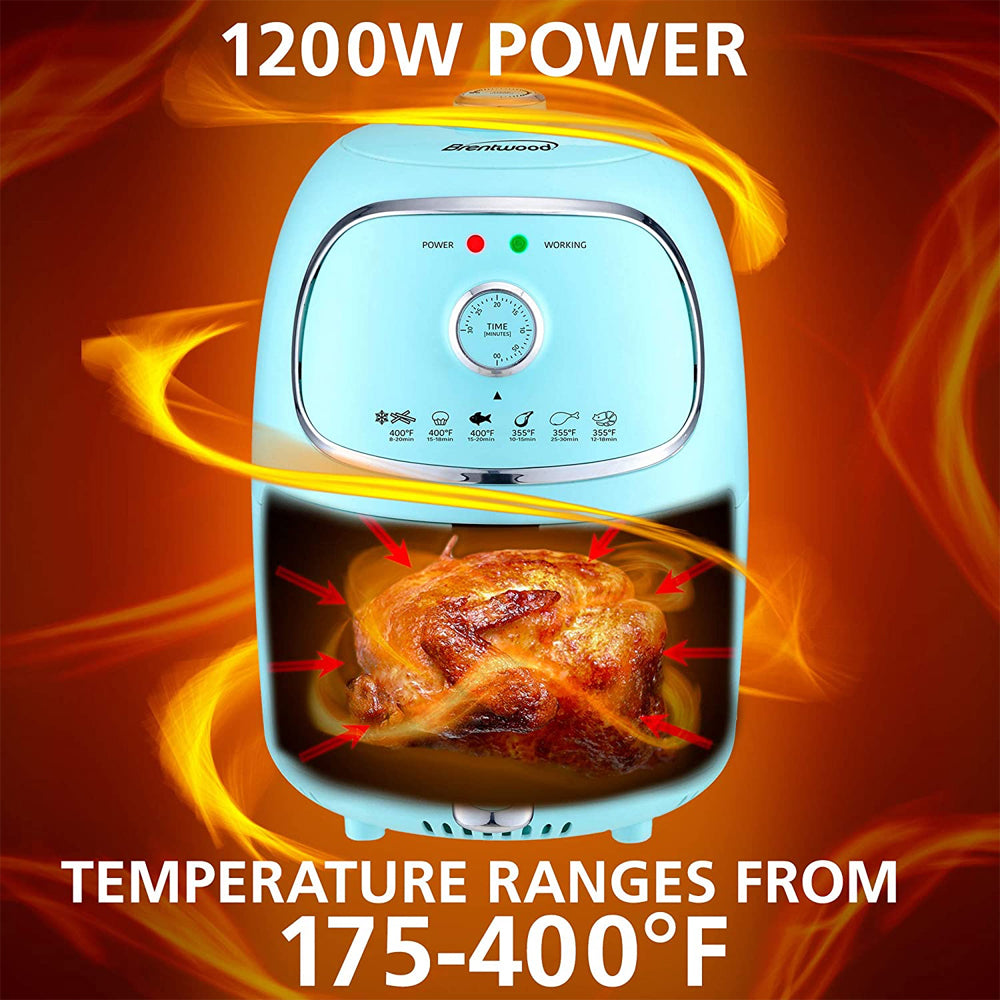 Brentwood 2 Qt Small Air Fryer w/ Timer & Temperature Control, Blue (Open Box) - VMInnovations